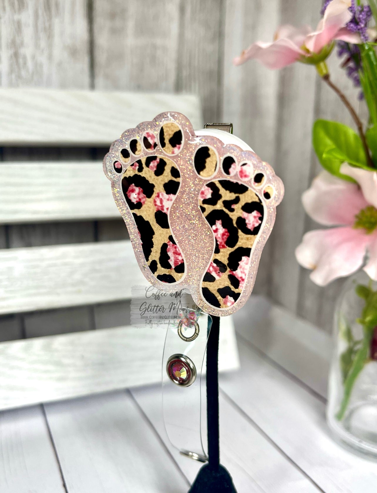 Pink Opal Animal Print Feet Badge Reel