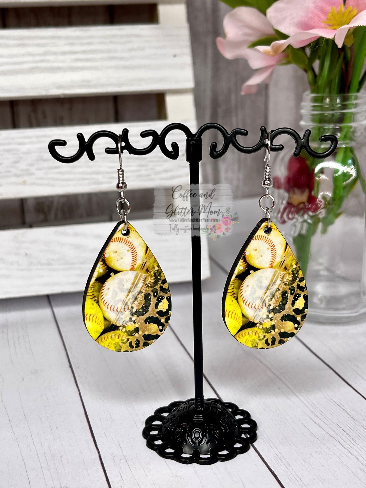 Softball and Baseball Animal Print Earrings