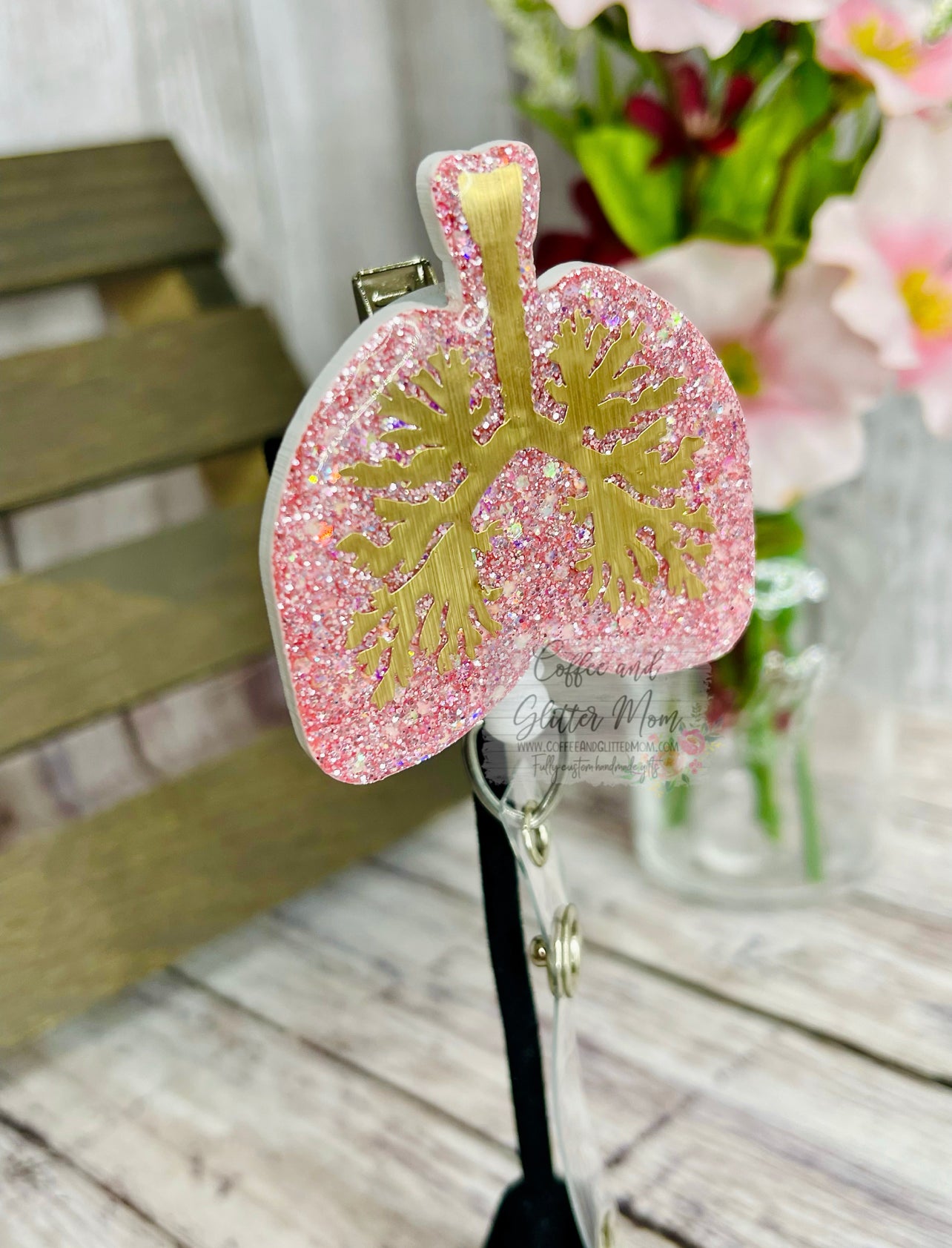 Pink and Gold Lungs Badge Reel