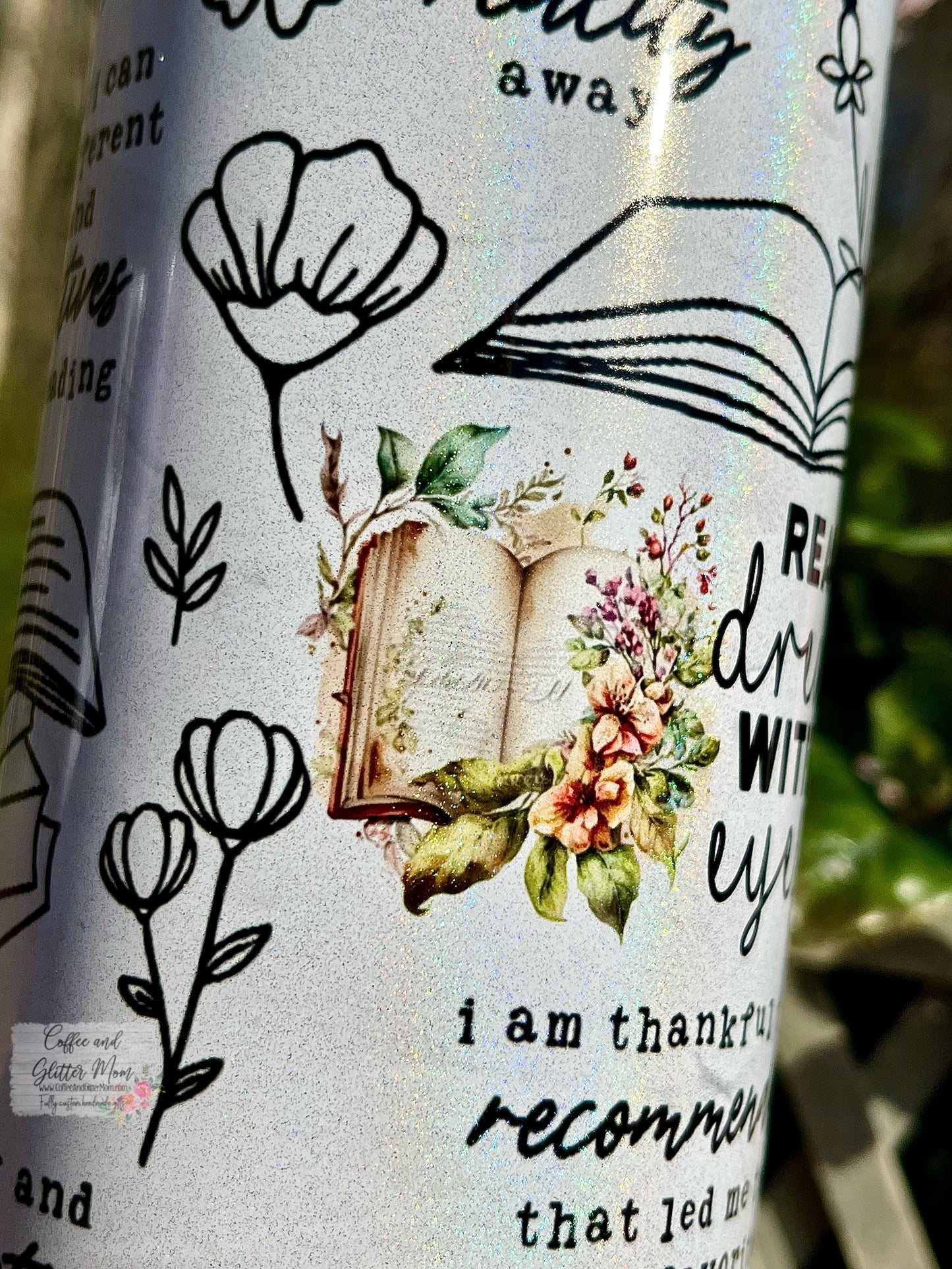 Reading Affirmations 20oz Holographic White Skinny Tumbler