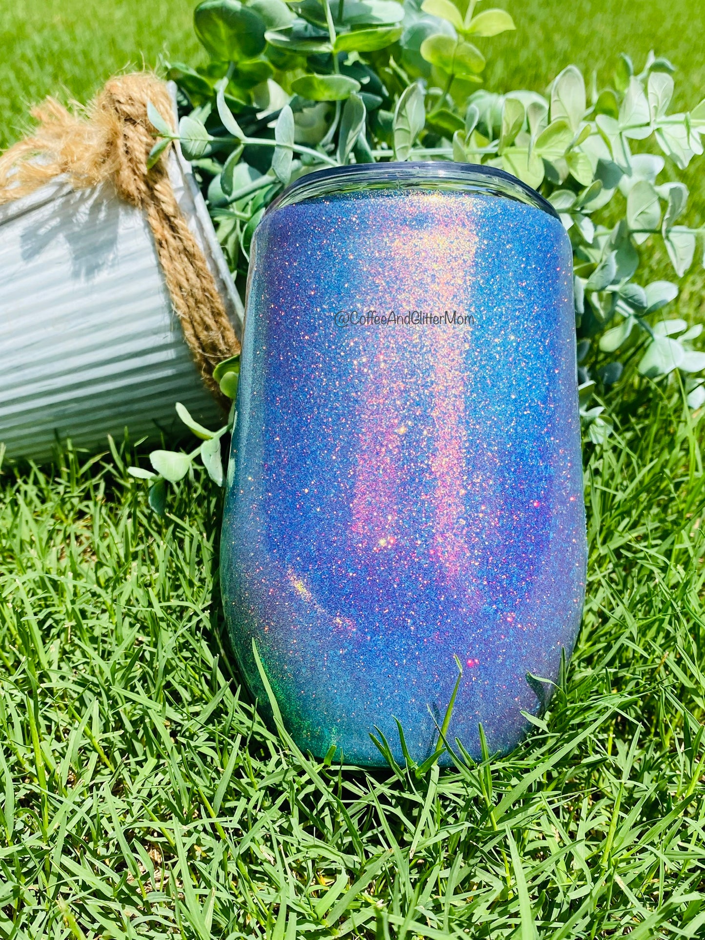 Blue and Purple 15oz Wine Tumbler with Lid and Straw