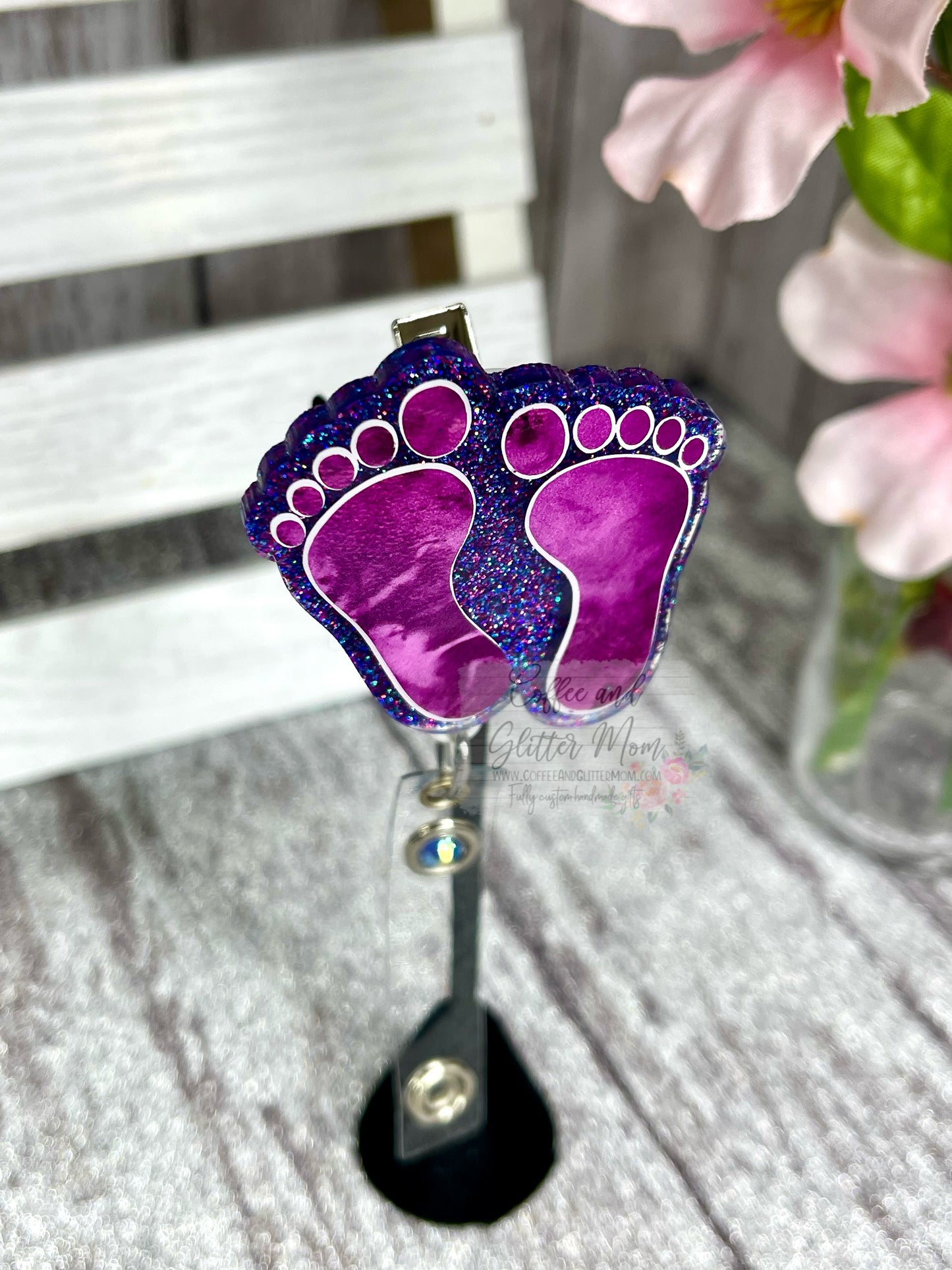 Purple Marble Feet Badge Reel