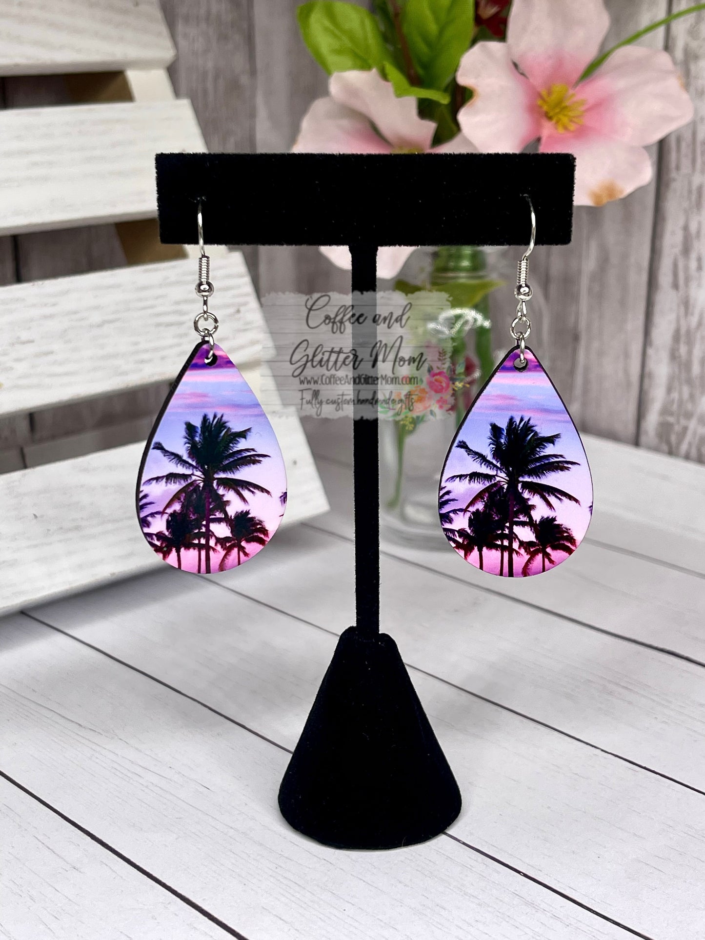 Purple Beach Sunset Teardrop Earrings