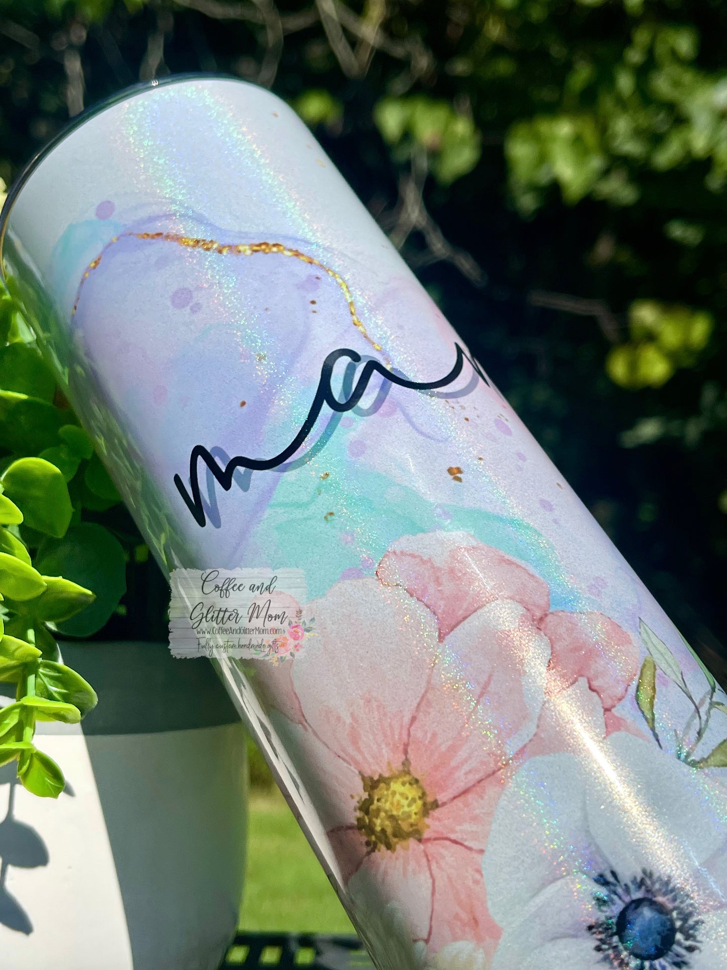 Watercolor Mama 20oz Holographic White Skinny Tumbler