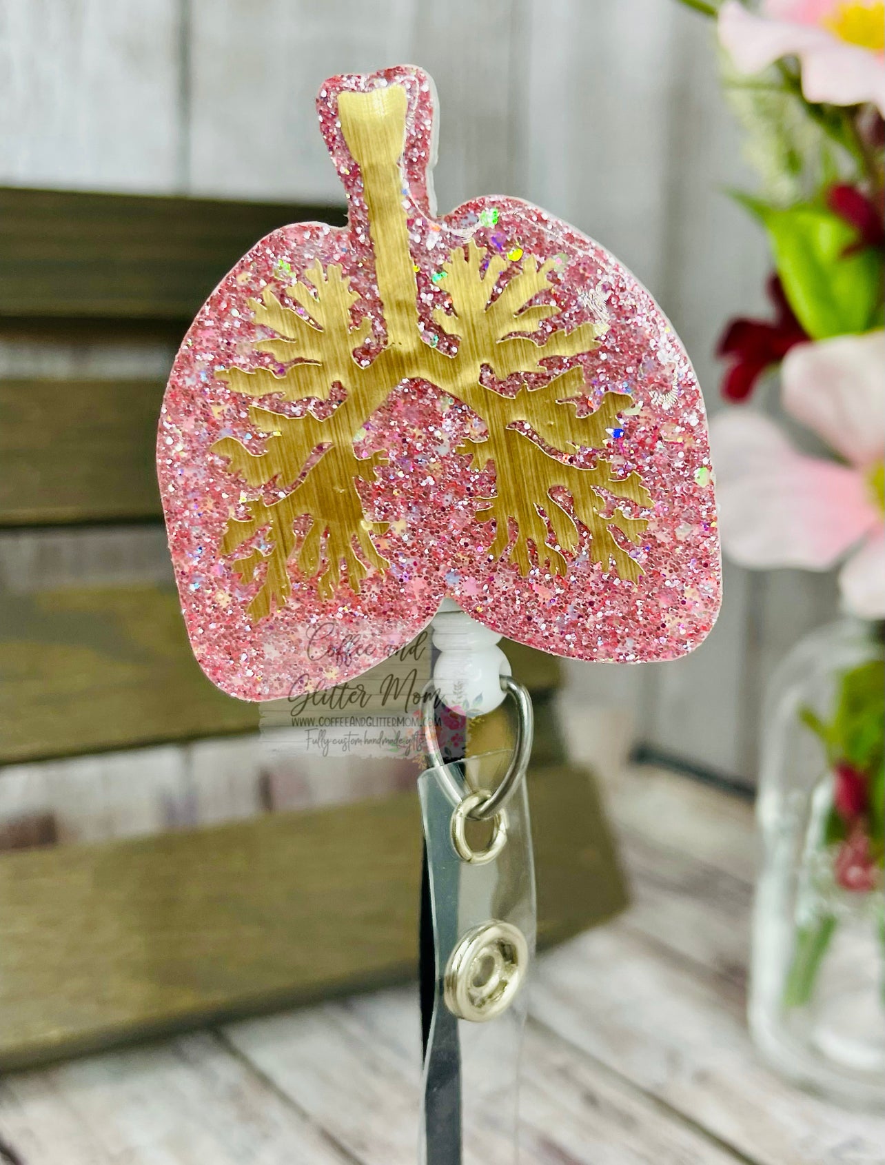 Pink and Gold Lungs Badge Reel