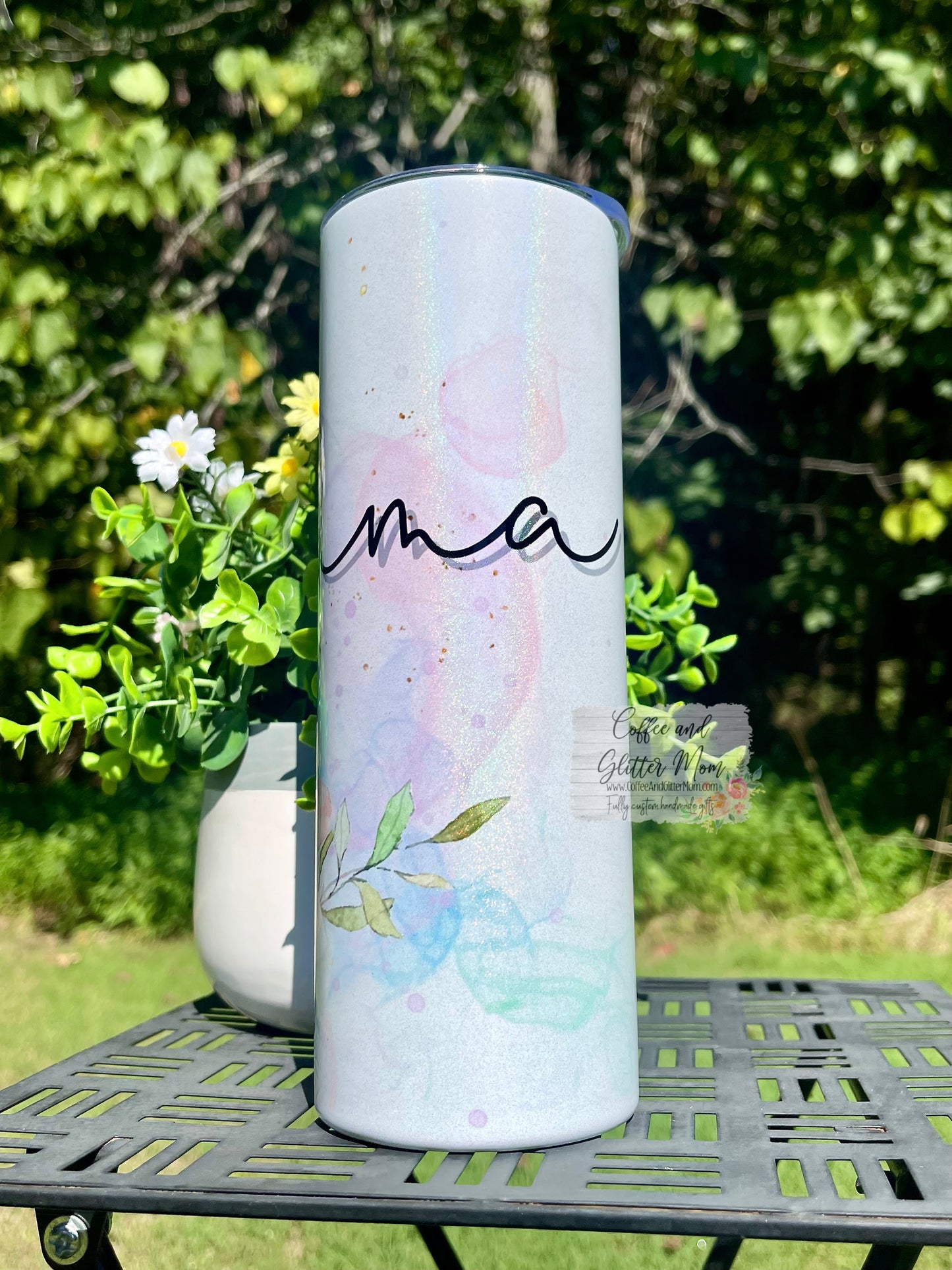Watercolor Mama 20oz Holographic White Skinny Tumbler