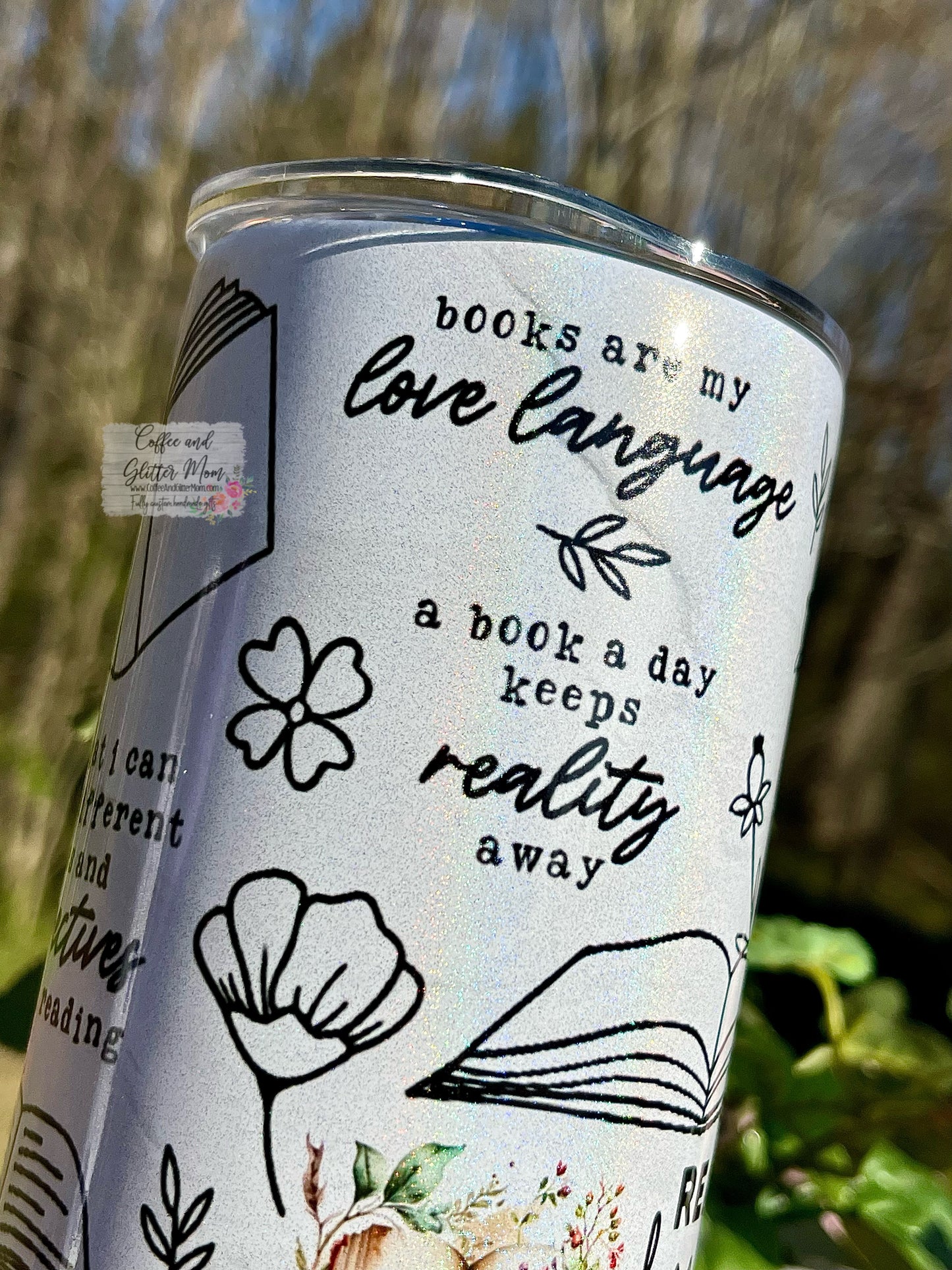 Reading Affirmations 20oz Holographic White Skinny Tumbler
