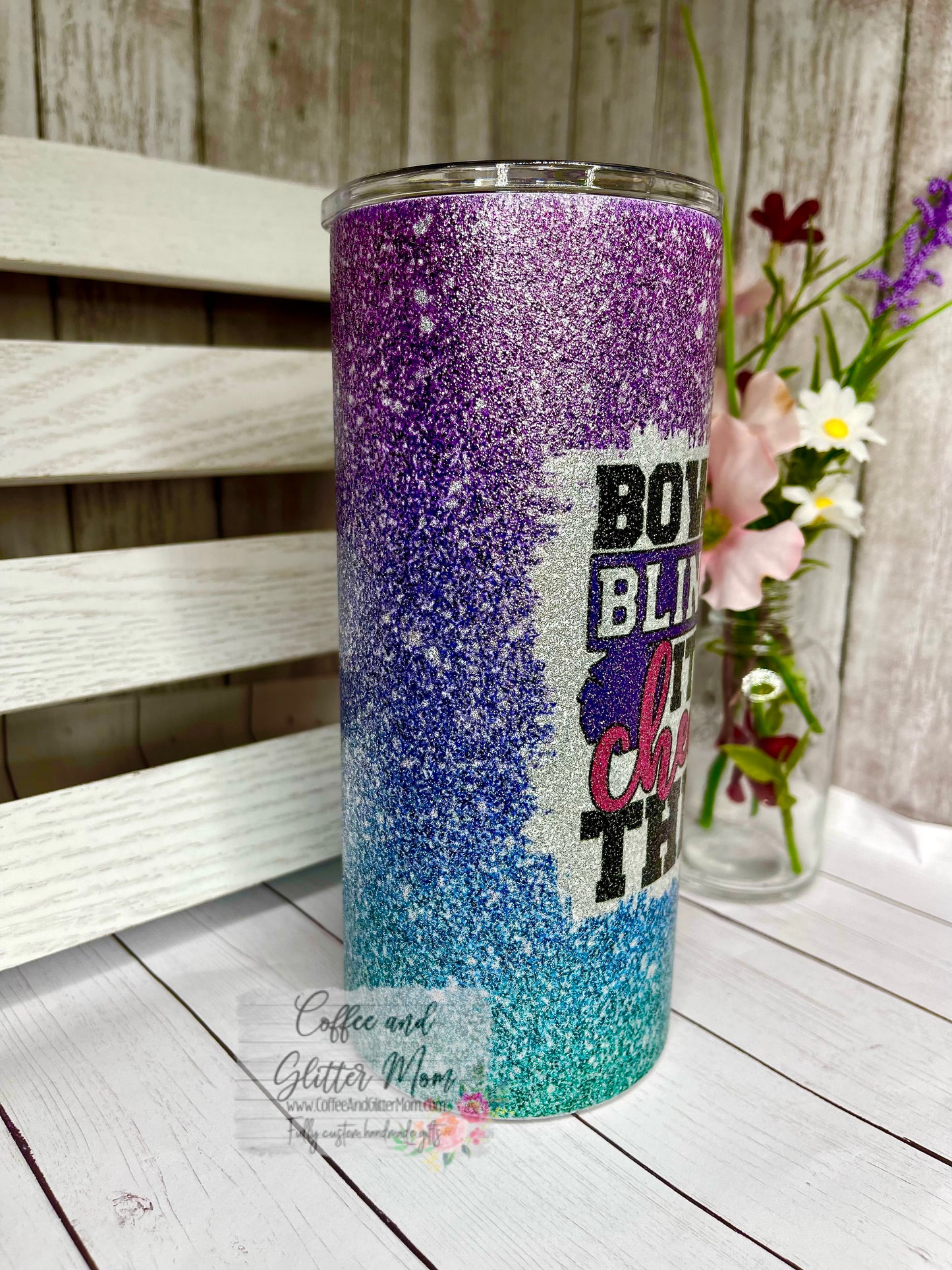 Bows And Bling Cheer Thing 15oz Silver Glitter Skinny Tumbler