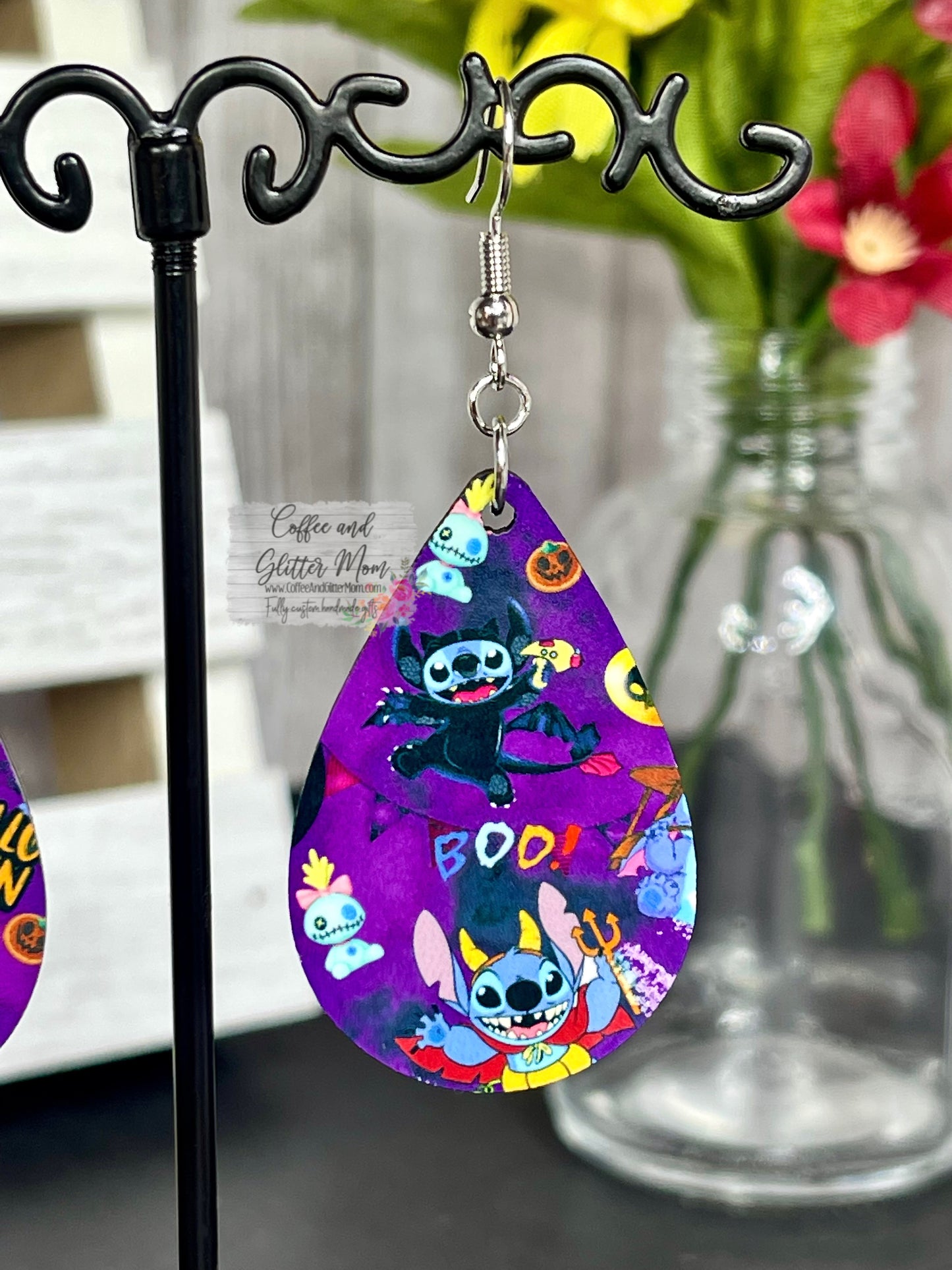 Purple Stitch Halloween Teardrop Earrings