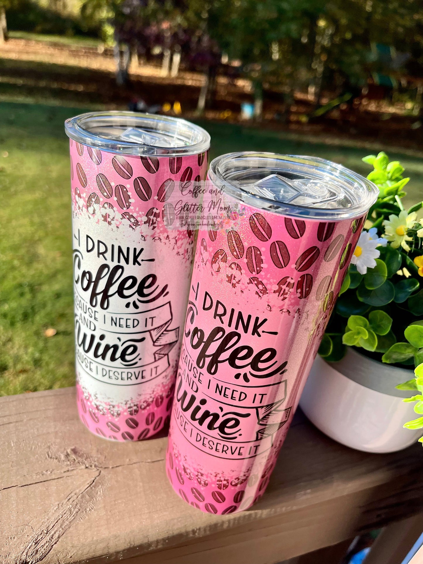 I Drink Coffee & Wine 20oz Holographic Rainbow Skinny Tumbler