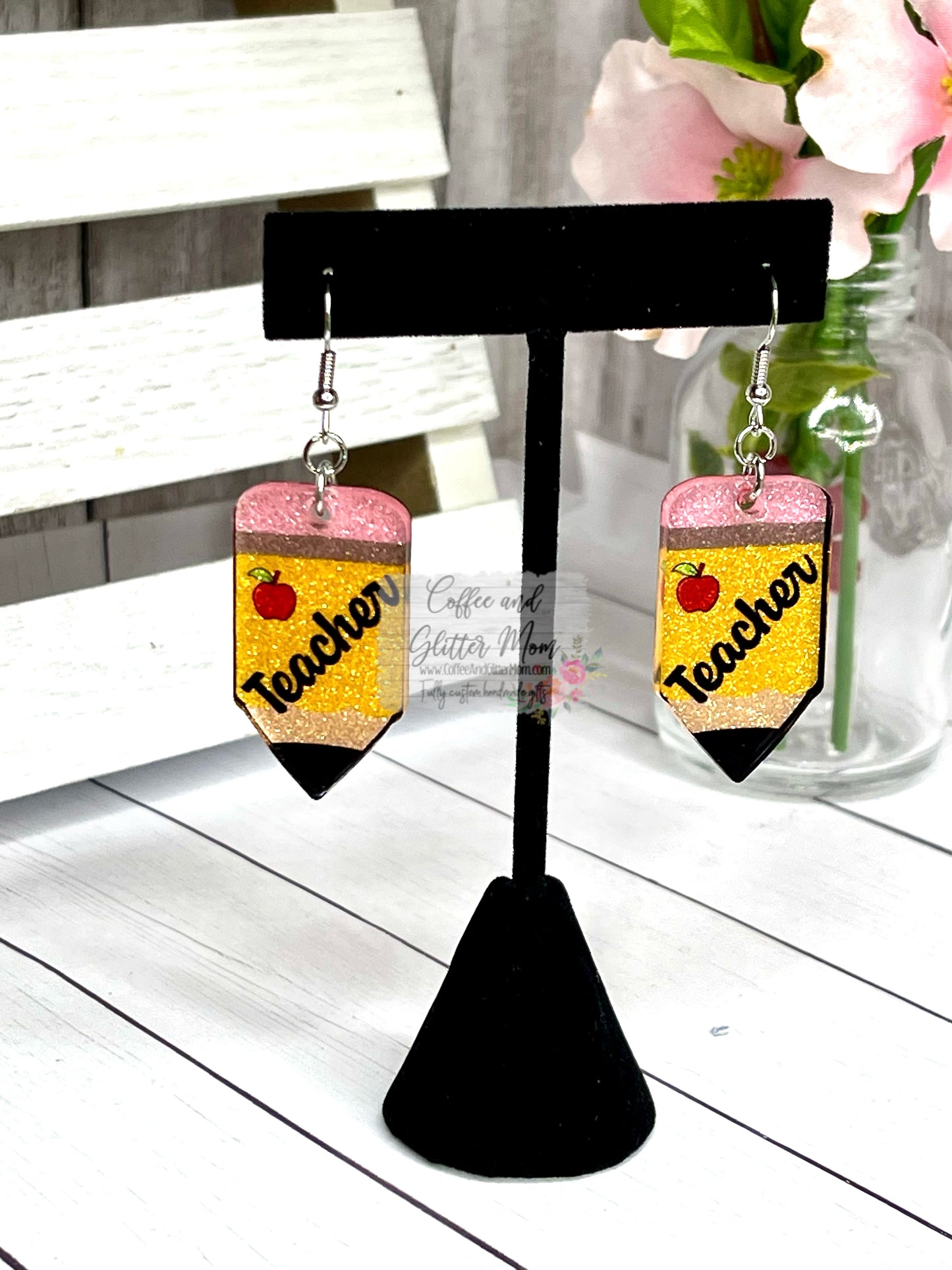 Teacher Pencil Glitter Earrings