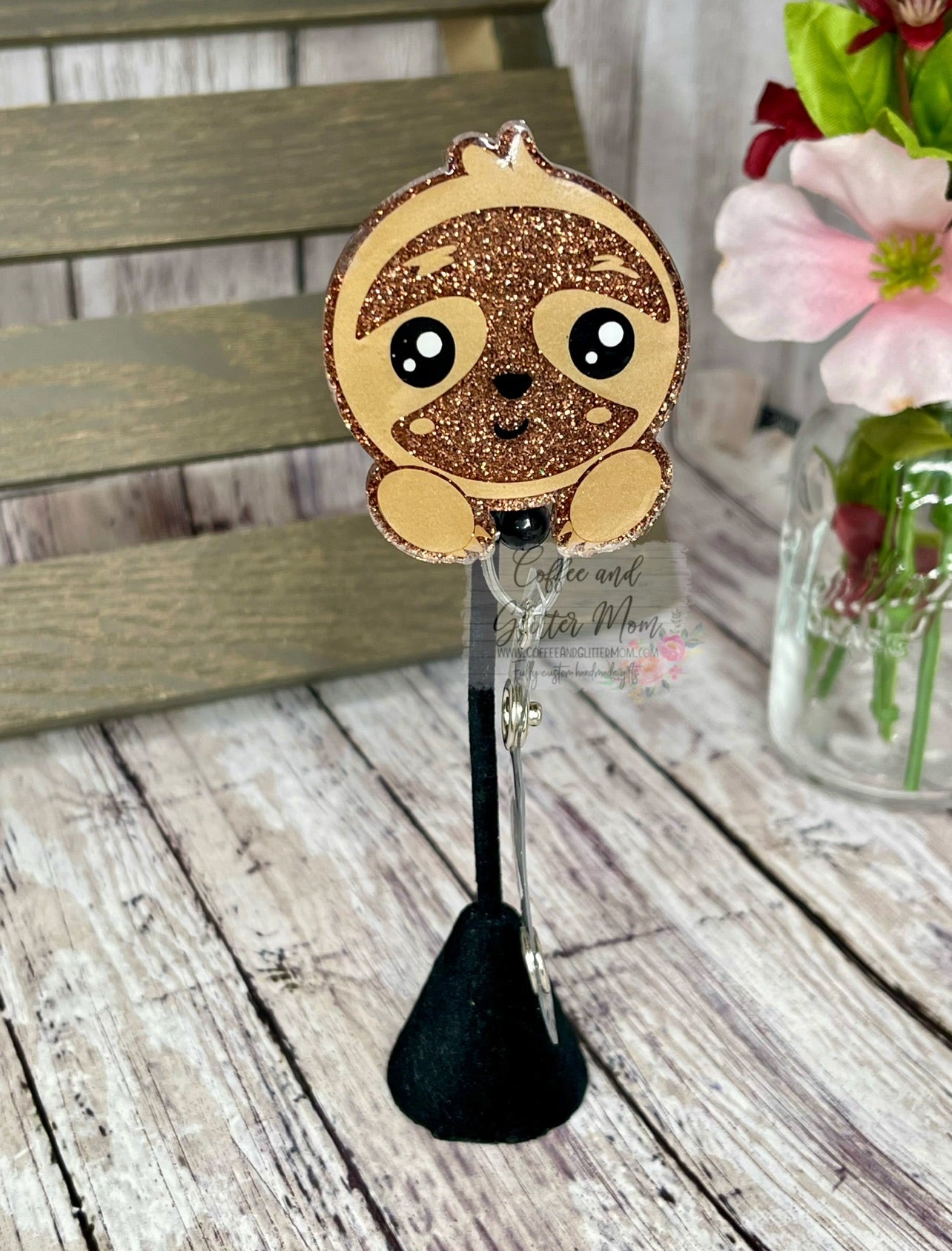 Light Brown Sloth Face Badge Reel