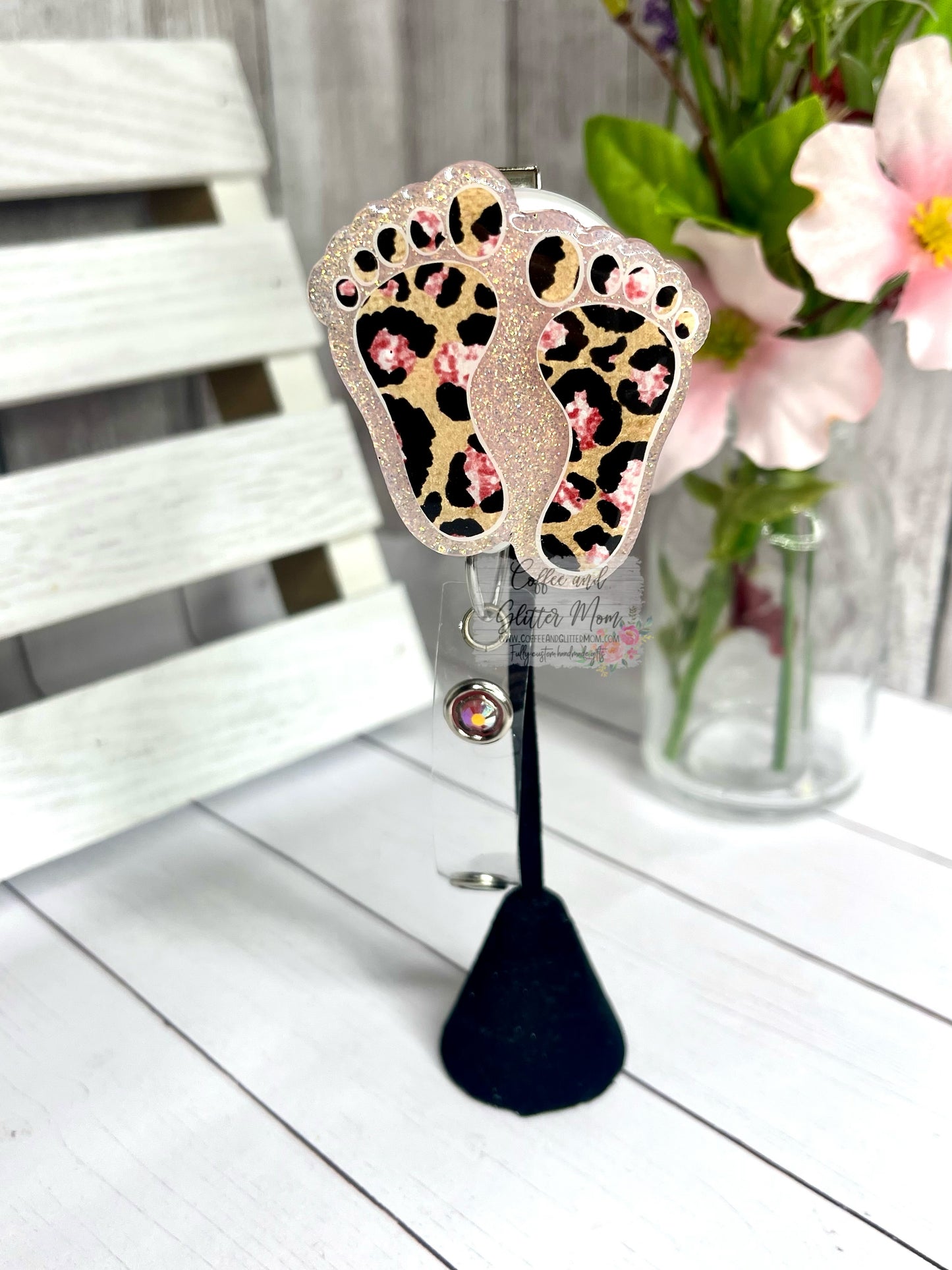Pink Opal Animal Print Feet Badge Reel