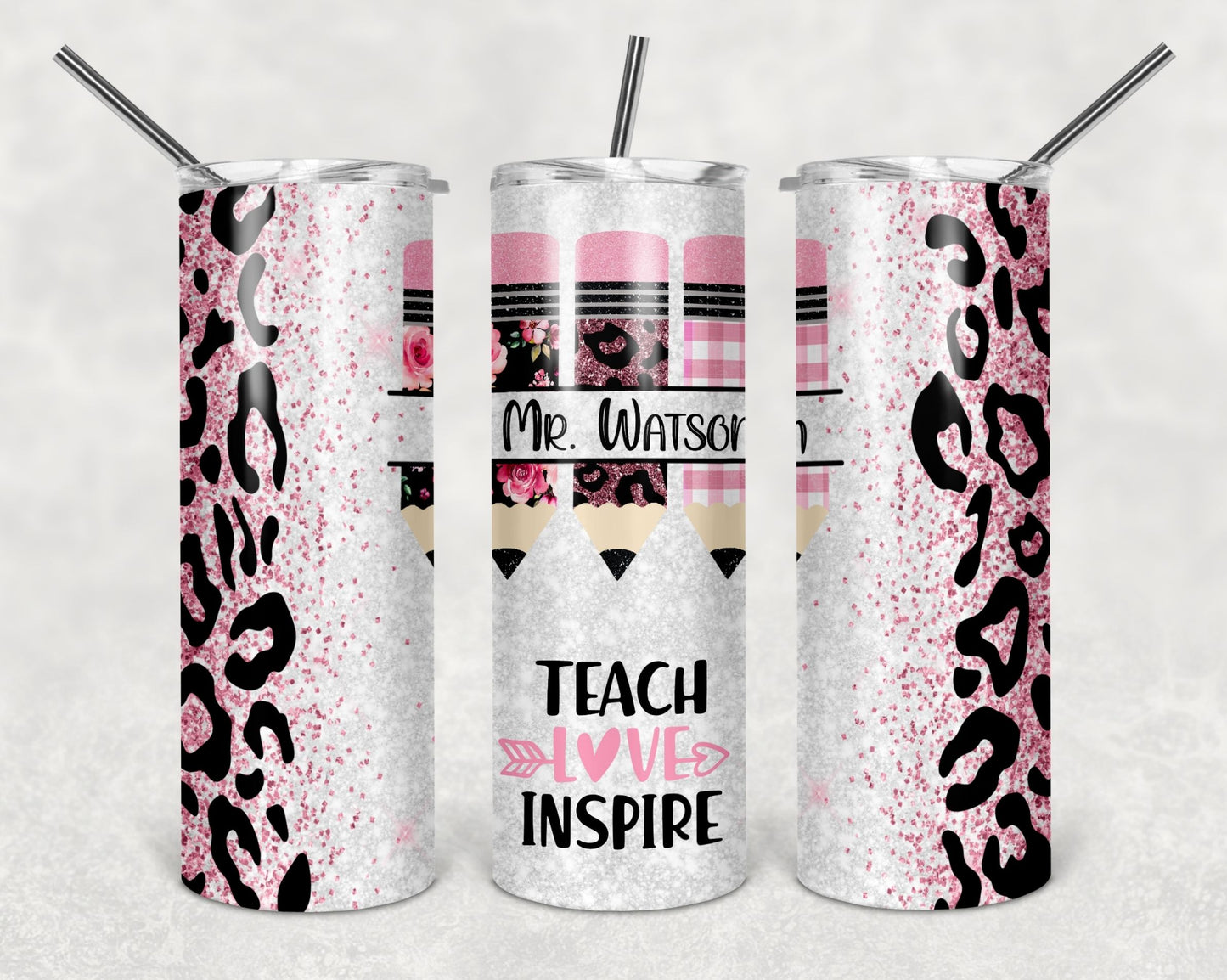 Custom Teacher 20oz Rainbow Skinny Tumbler