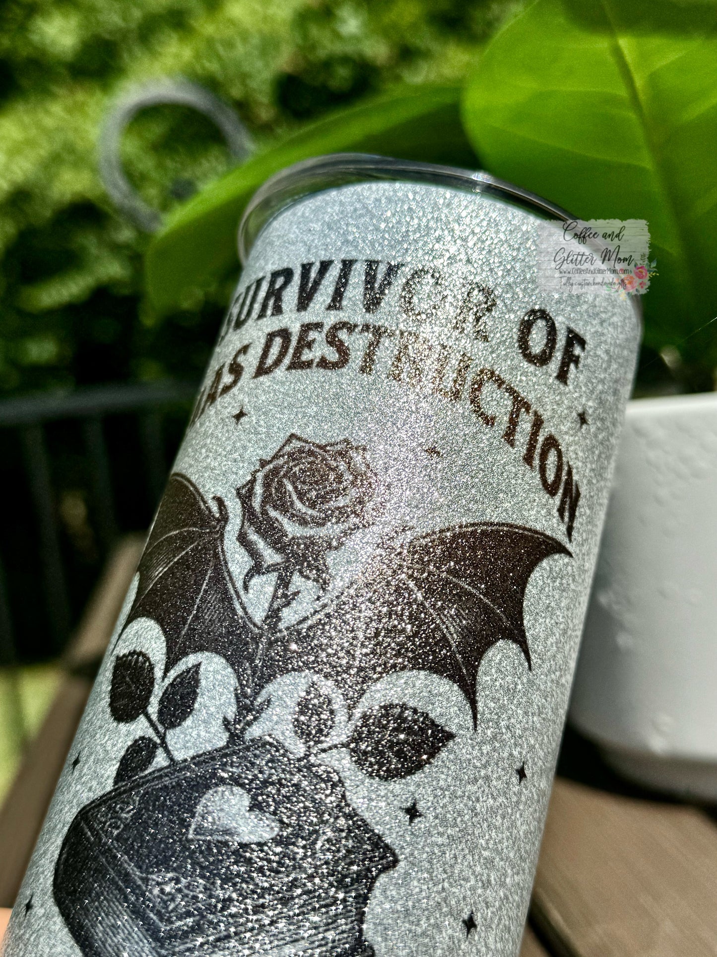 Survivor of Maas Destruction Book Club 15oz Silver Glitter Skinny Tumbler