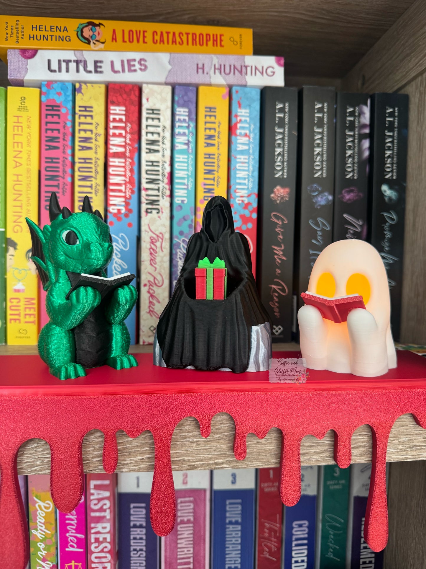 Festive Grim Bookshelf Decor