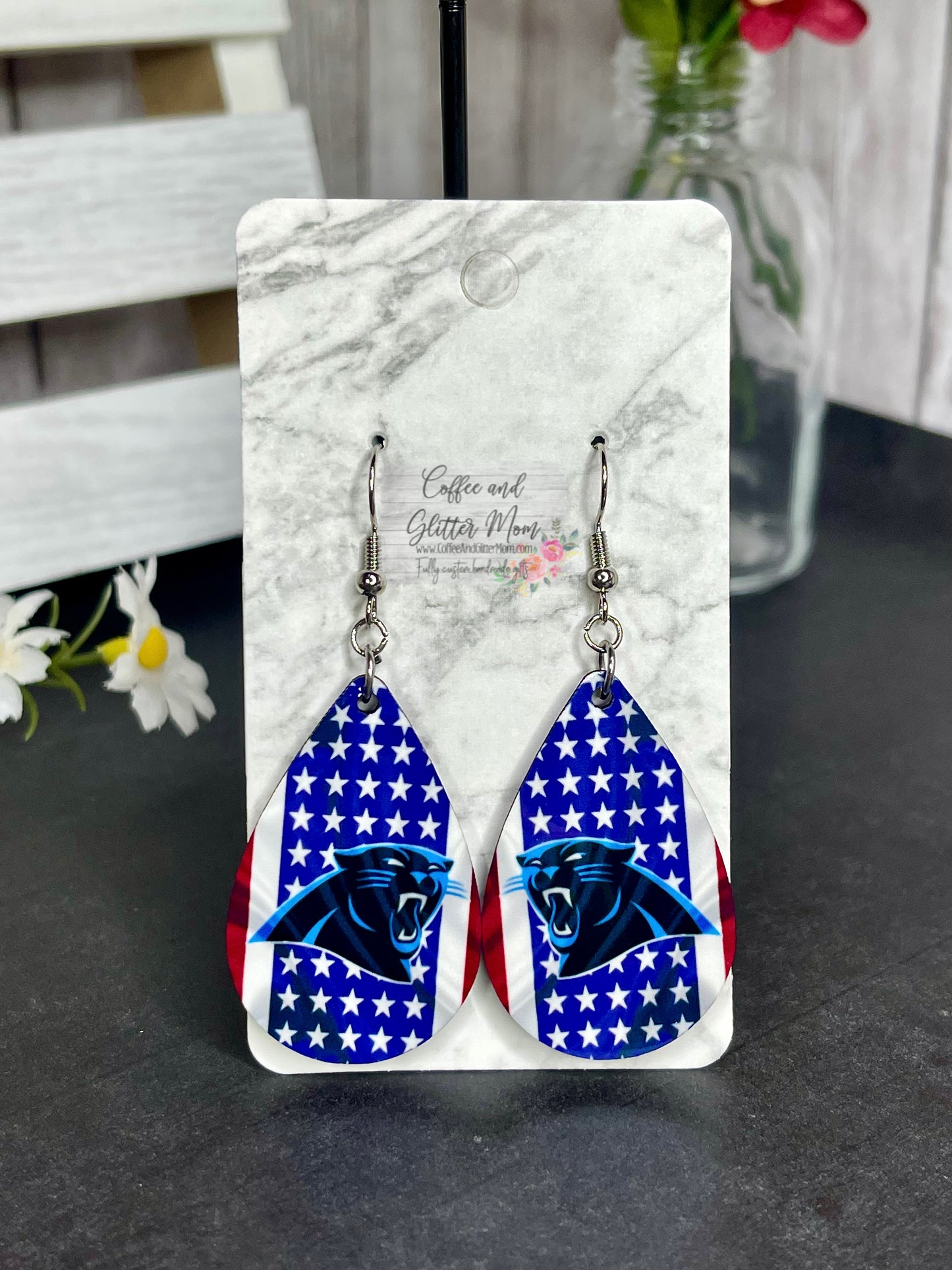 Panthers American Football Teardrop Earrings