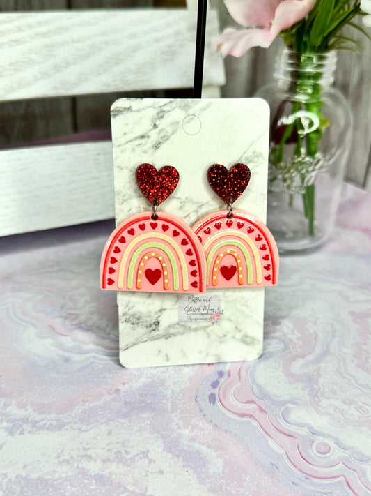 Coral Pink Rainbow Acrylic Earrings