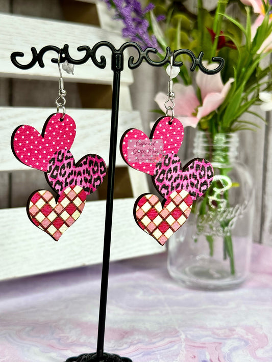 Wooden Heart Trifecta Earrings