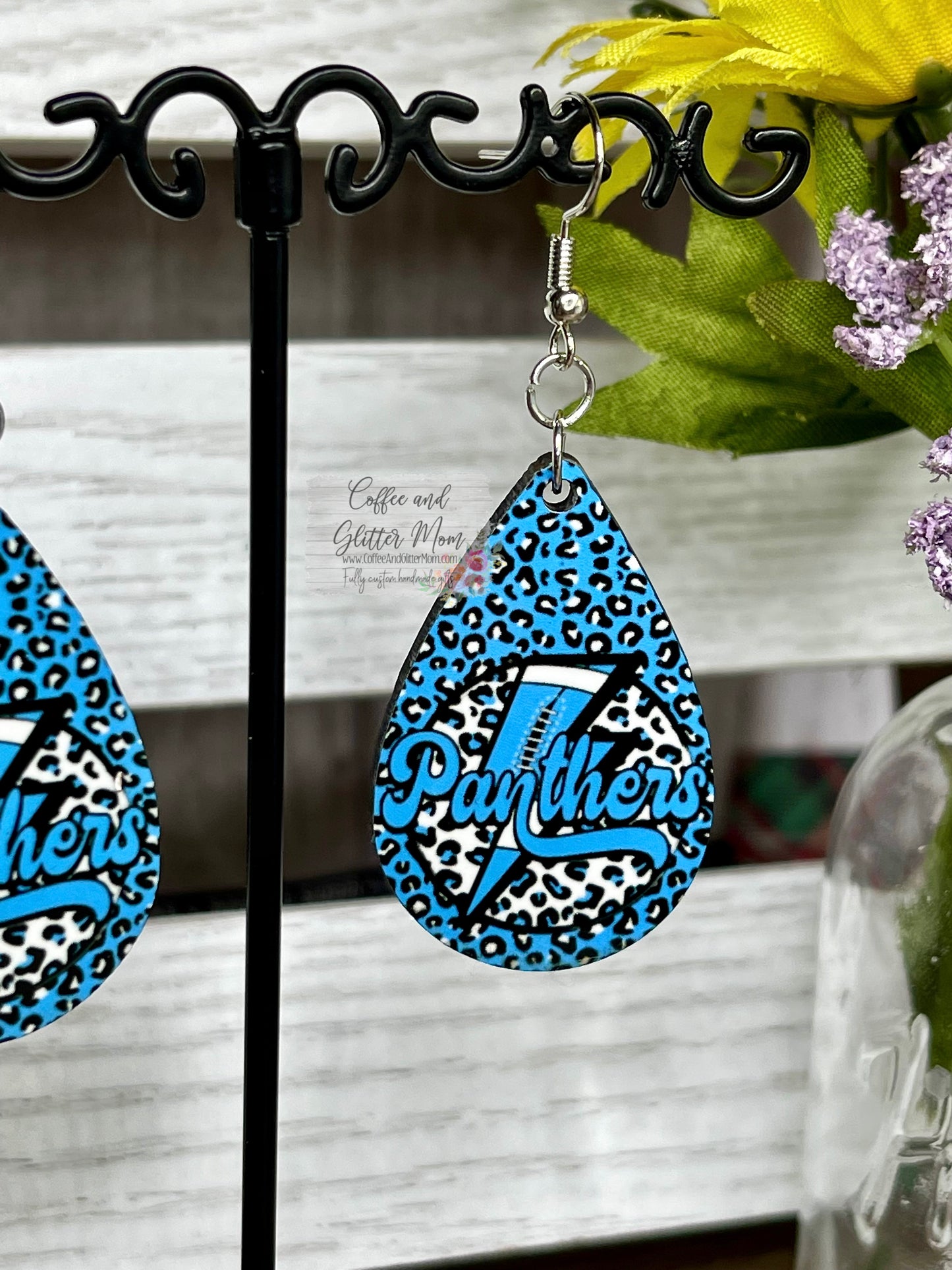 Panthers Animal Print Football Teardrop Earrings