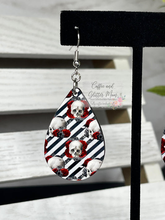 Stripe Skulls Teardrop Earrings RTS