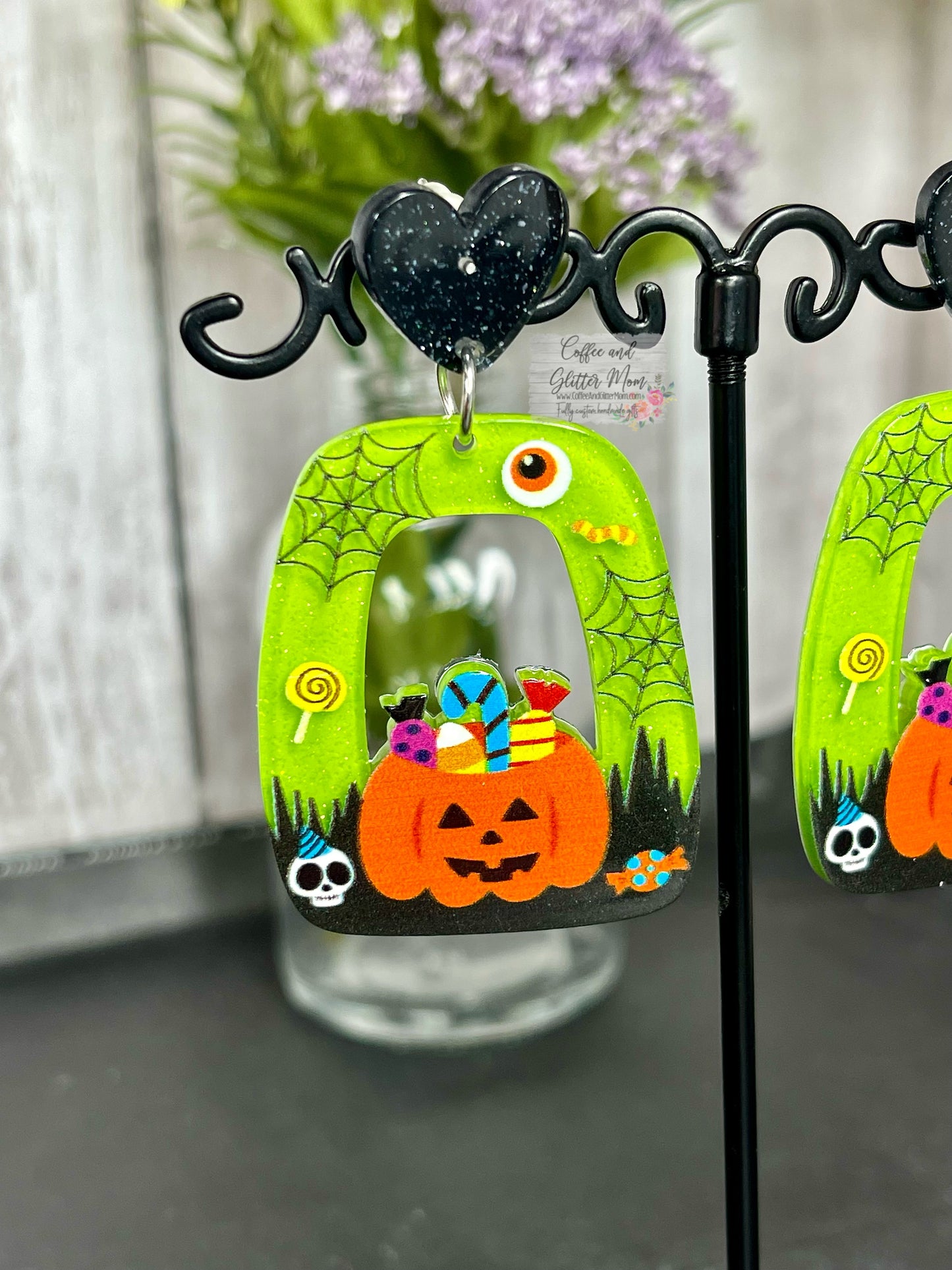 Green Halloween Pumpkin Earrings