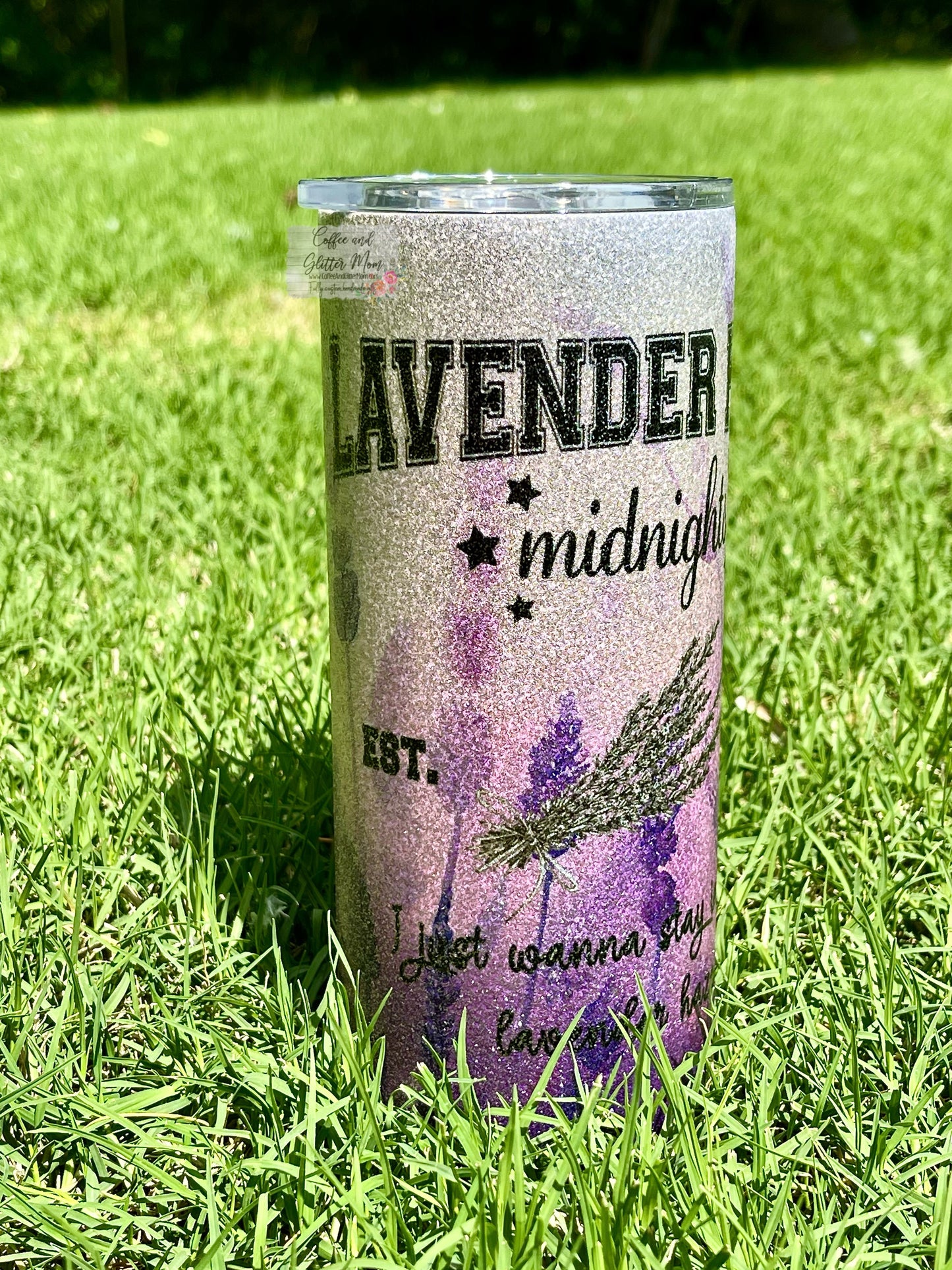 Taylor's Lavender Haze 15oz Silver Glitter Skinny Tumbler