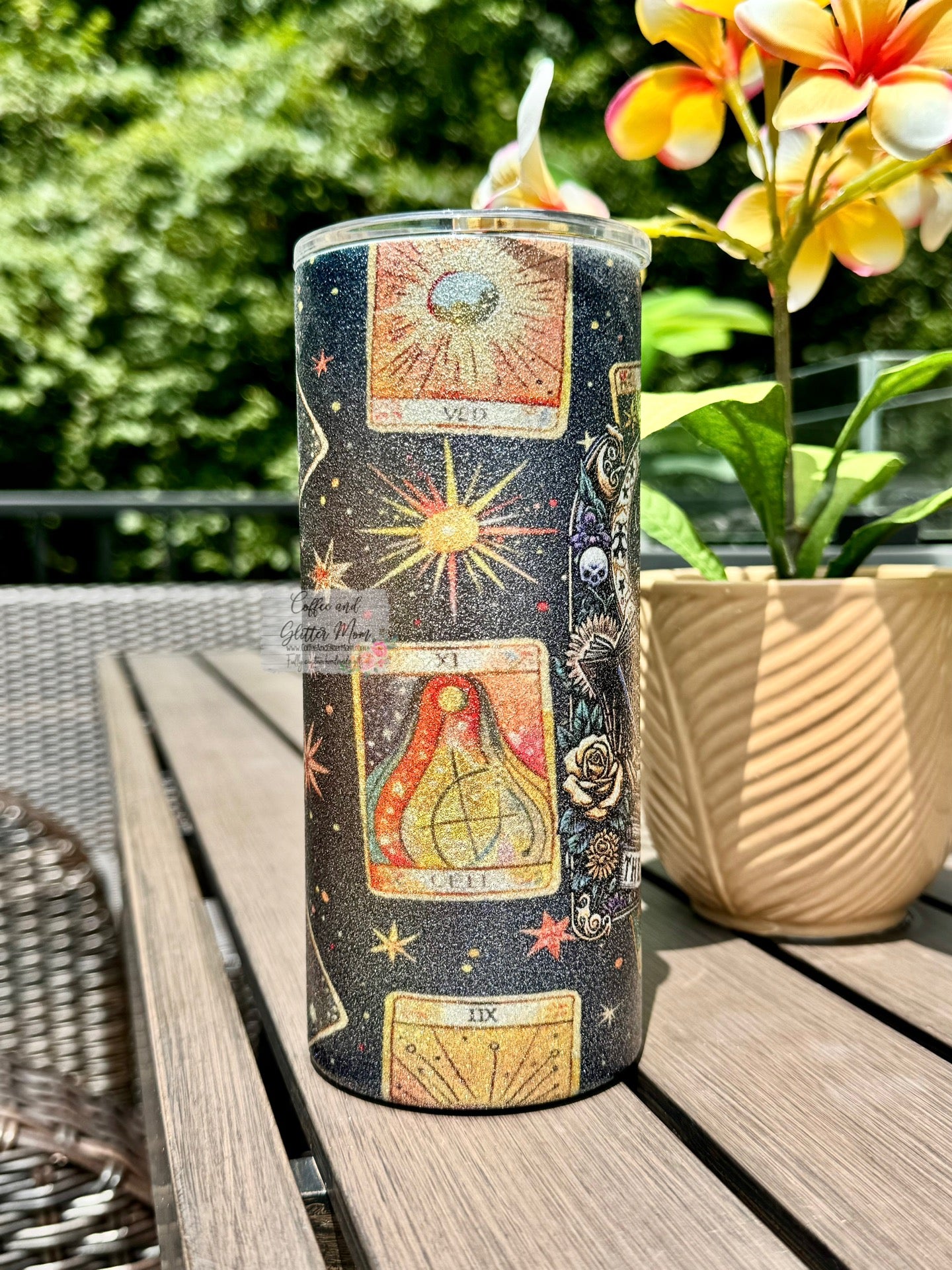 The Reader Tarot Card 15oz Silver Glitter Skinny Tumbler