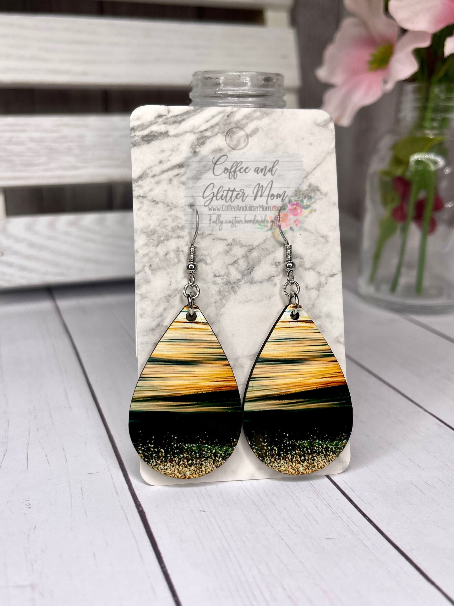 Beach At Night Teardrop Earrings RTS