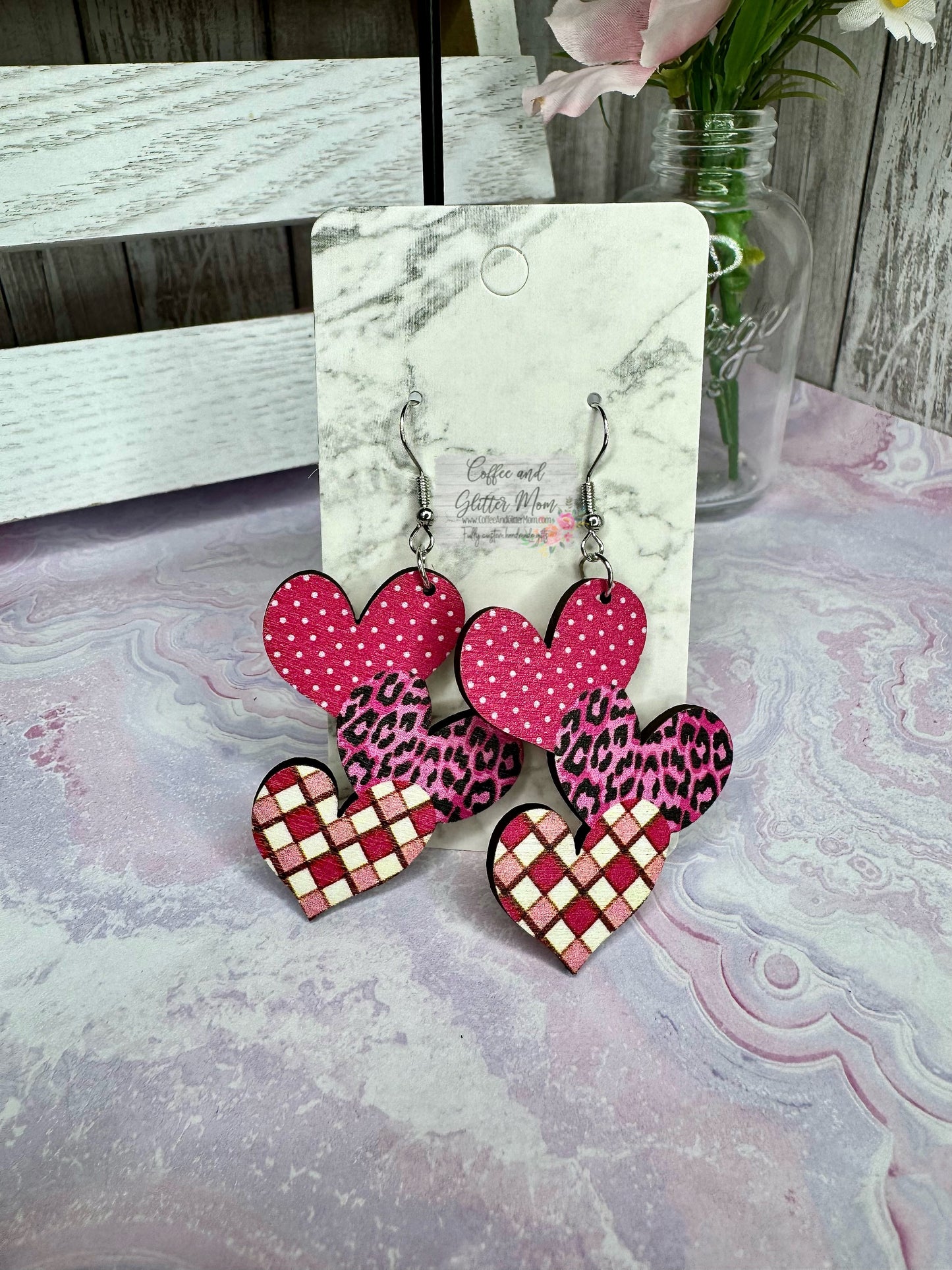 Wooden Heart Trifecta Earrings