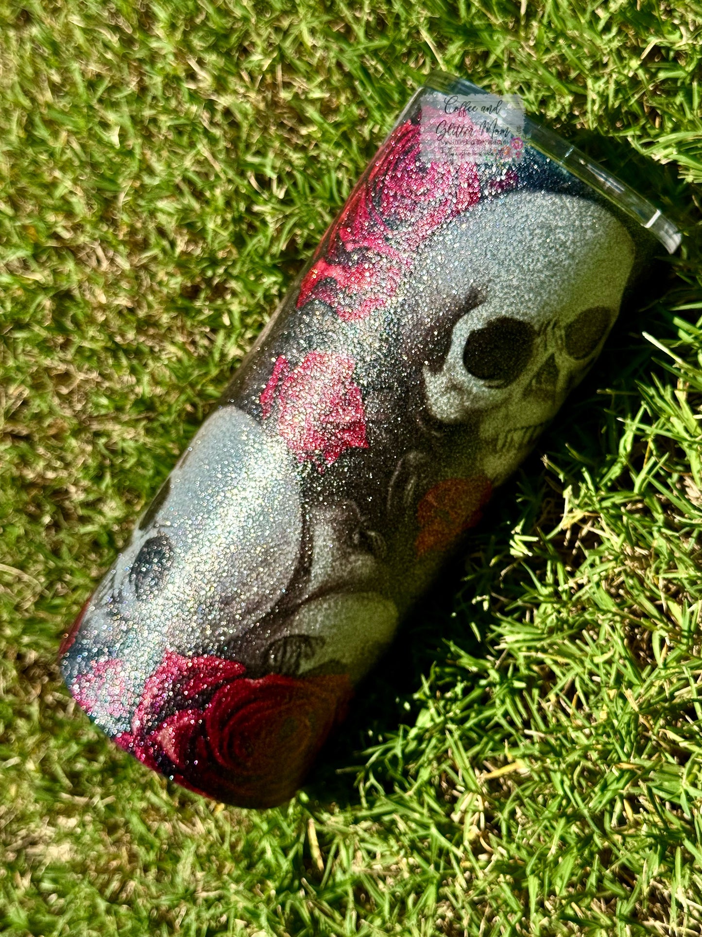 Skull and Rose 15oz Glitter Skinny Tumbler