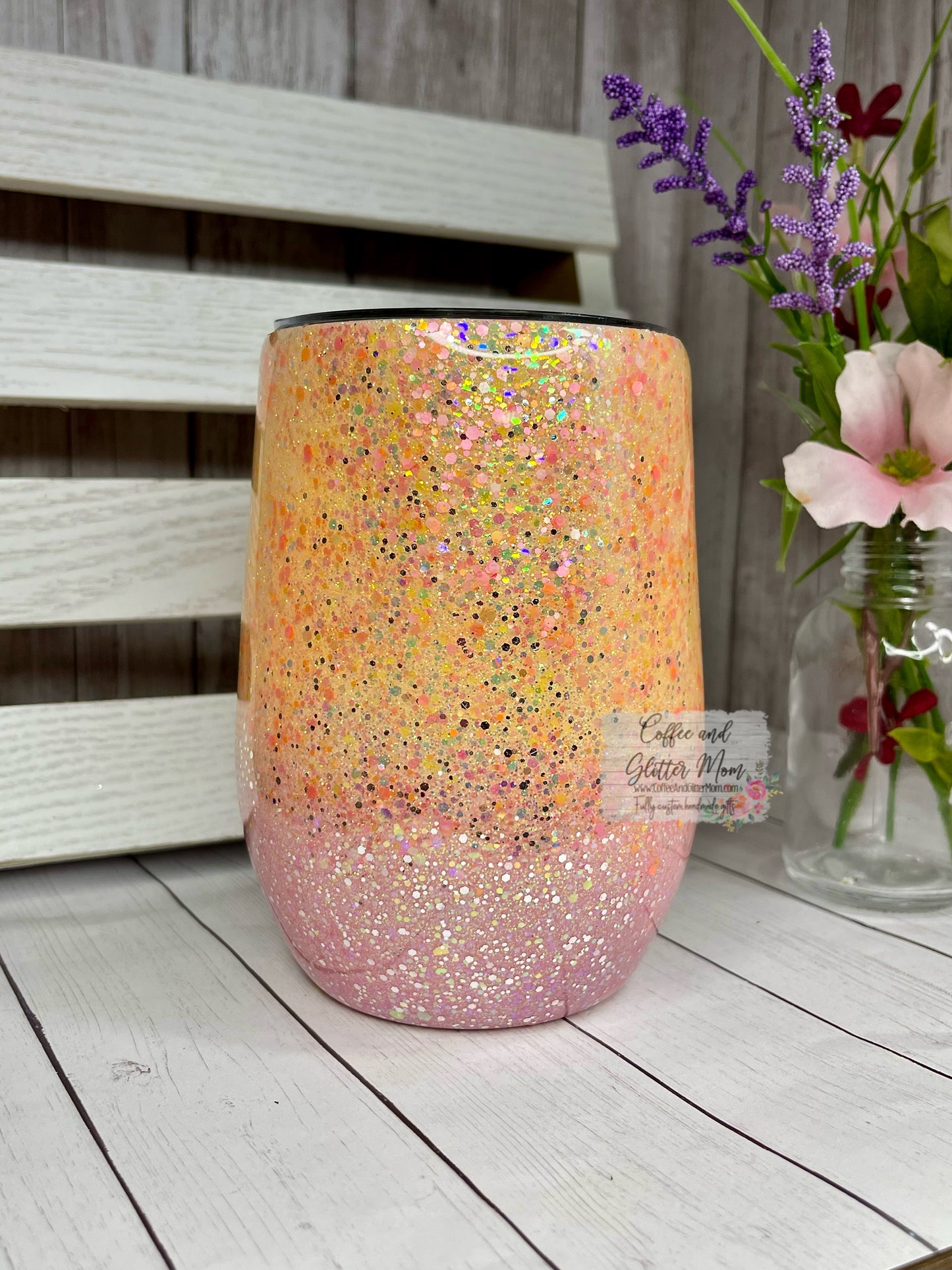 Summer Sunset Customizable 15oz Wine Tumbler with Lid and Straw