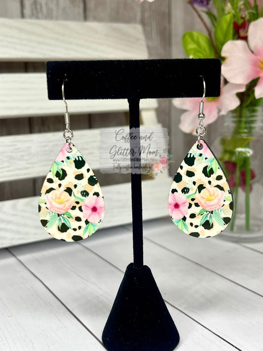 Floral Animal Print Teardrop Earrings RTS