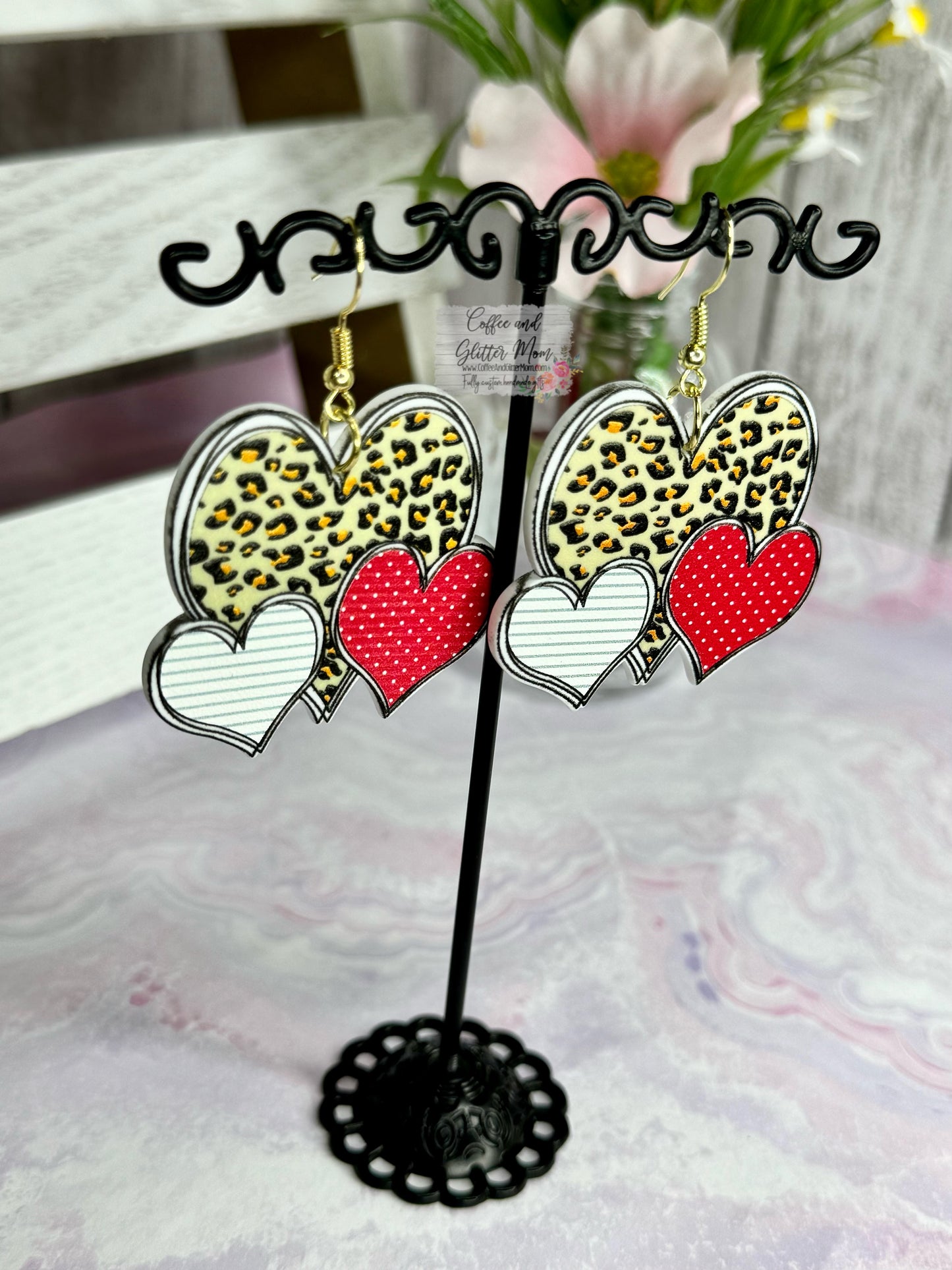 Leopard Paper Hearts Acrylic Earrings