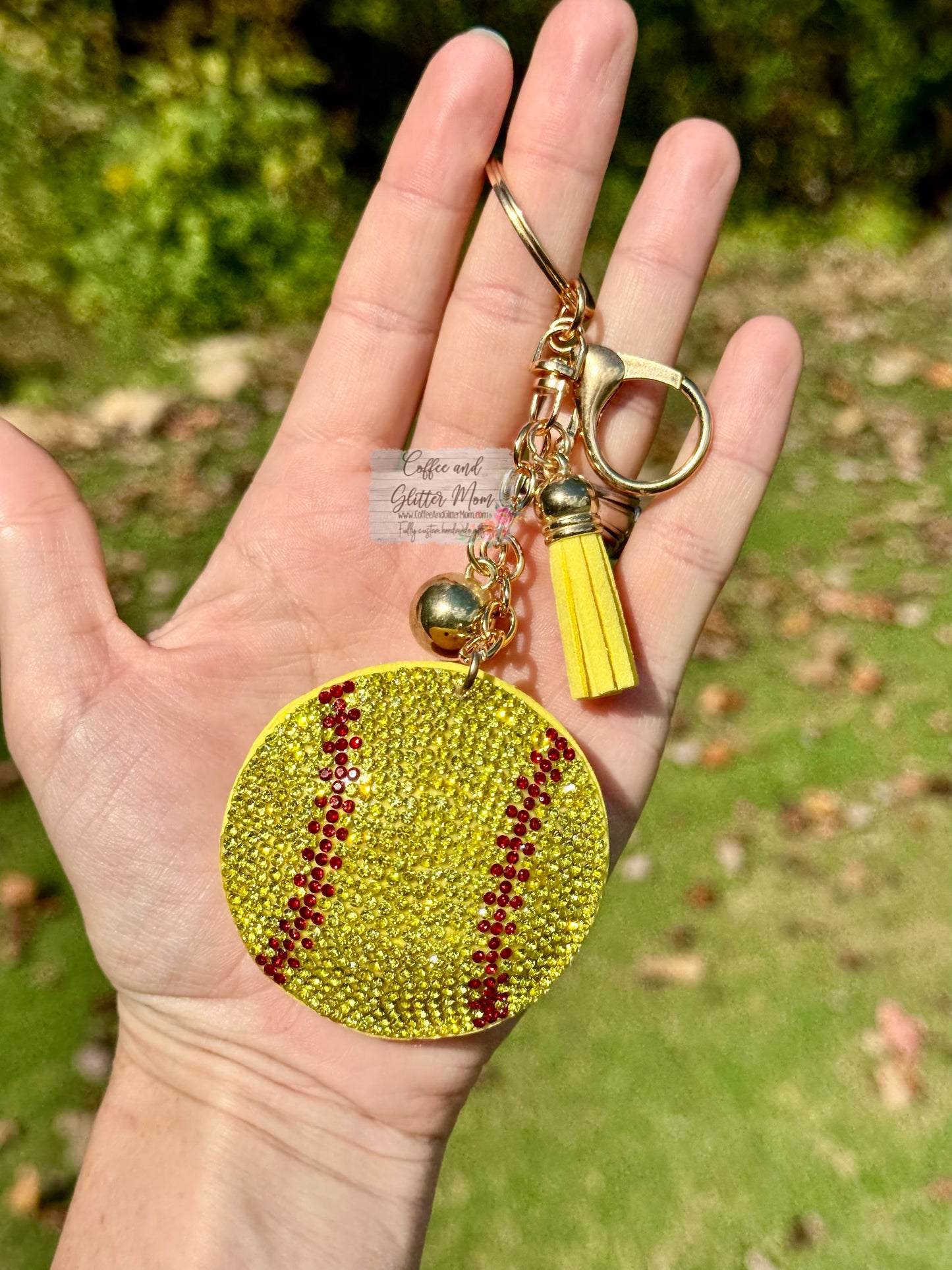 Rhinestone Softball Keychain