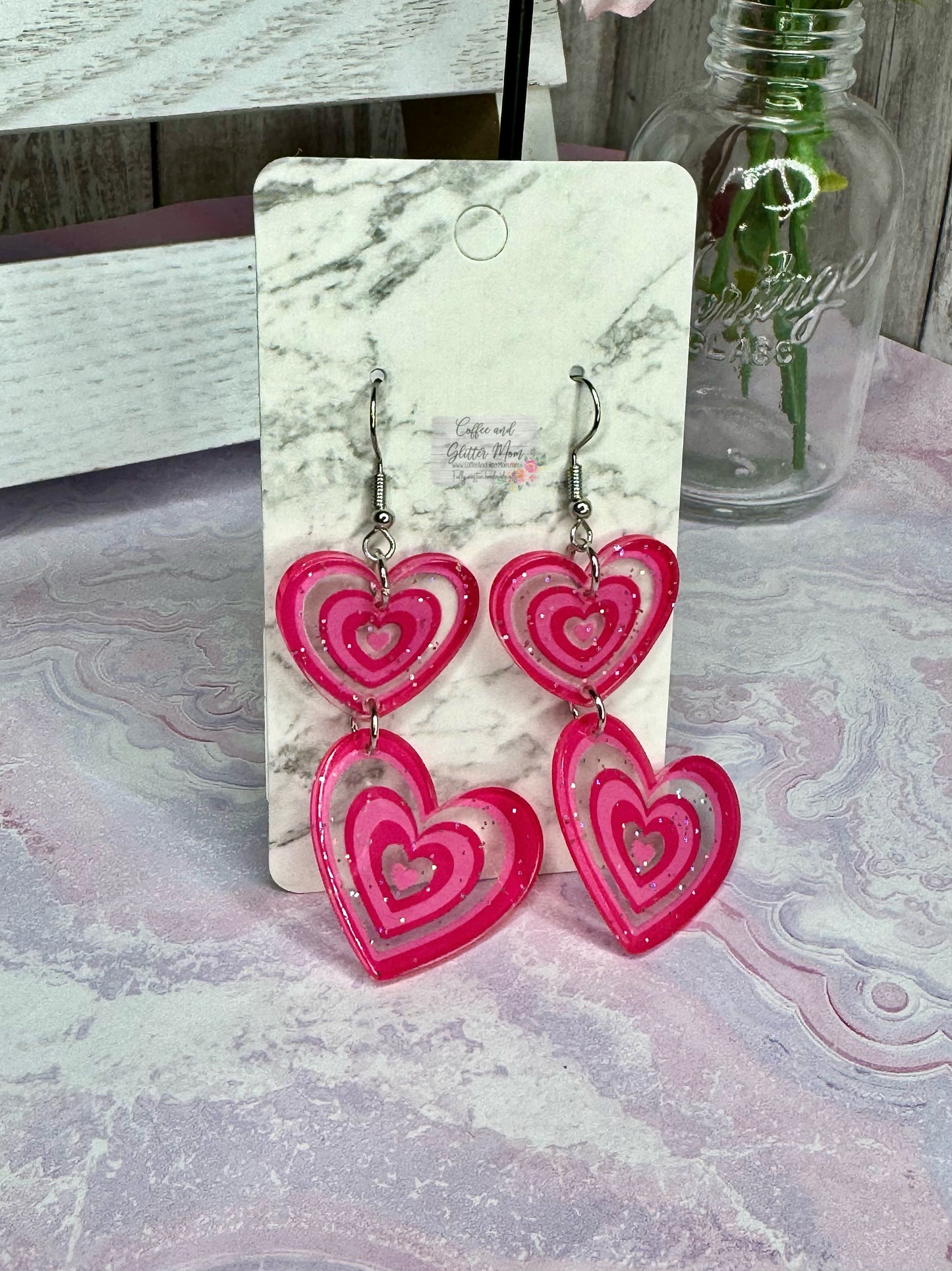 Double Hearts Acrylic Earrings