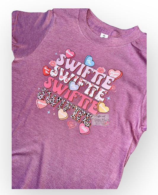 Swiftie Candy Hearts Mauve Youth Medium & Small Tee