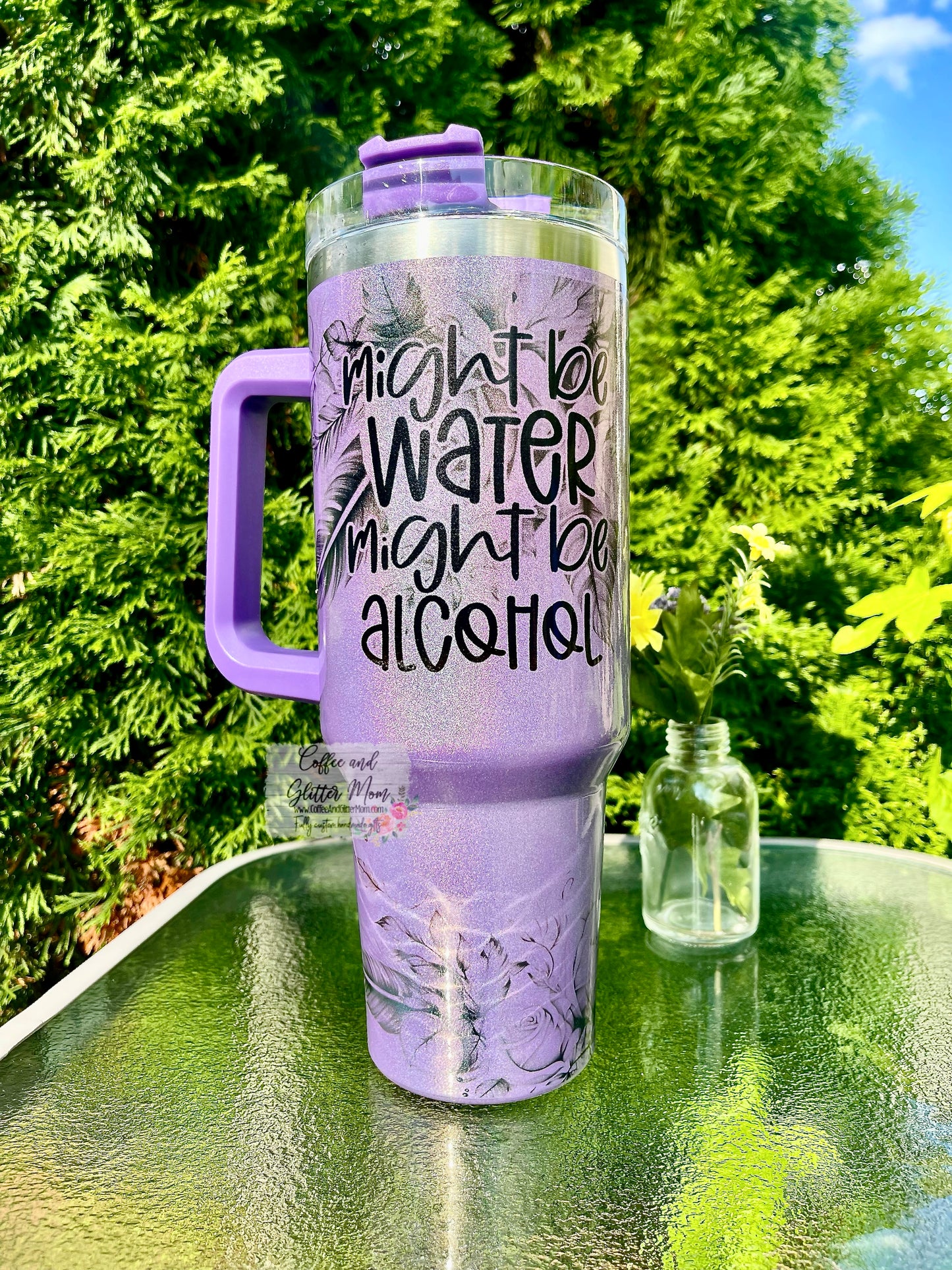 Might Be Alcohol Purple 40oz Stan Dupe Holographic Travel Tumbler