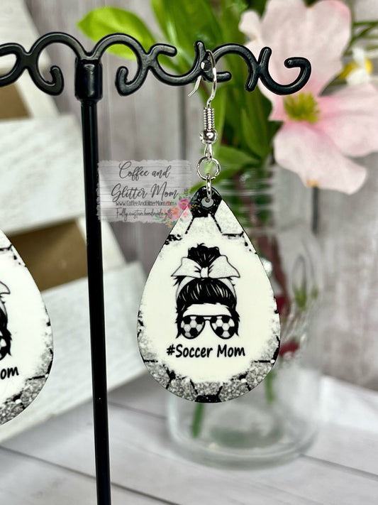 Messy Bun Soccer Mom Teardrop Earrings