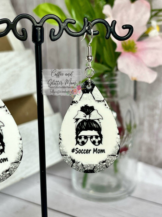 Messy Bun Soccer Mom Teardrop Earrings RTS