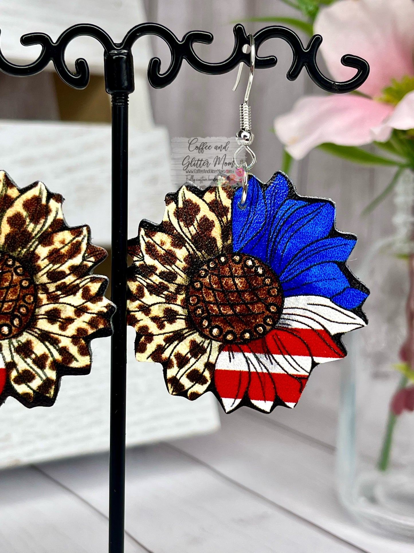 American Leopard Sunflower Leather Earrings
