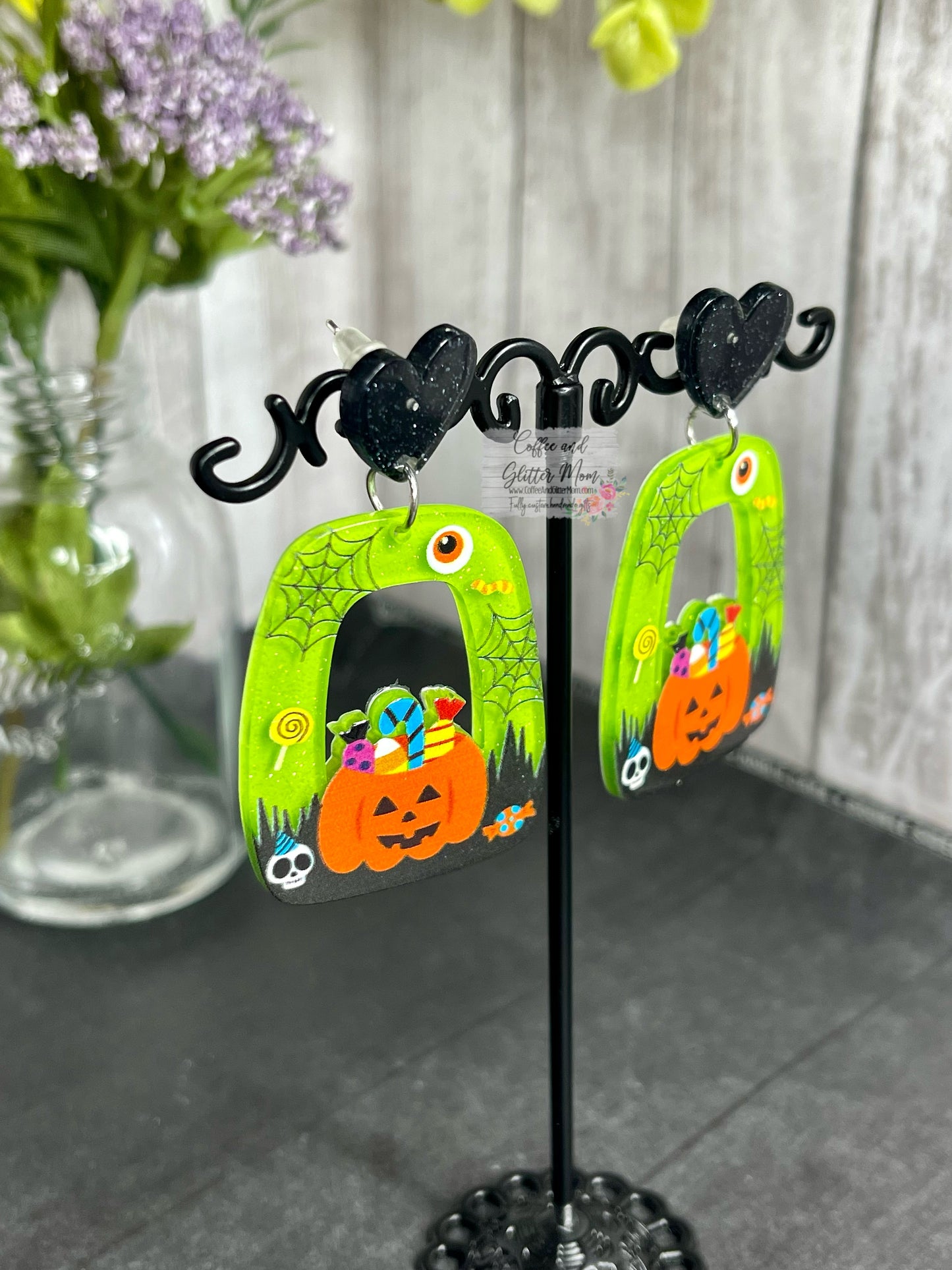 Green Halloween Pumpkin Earrings