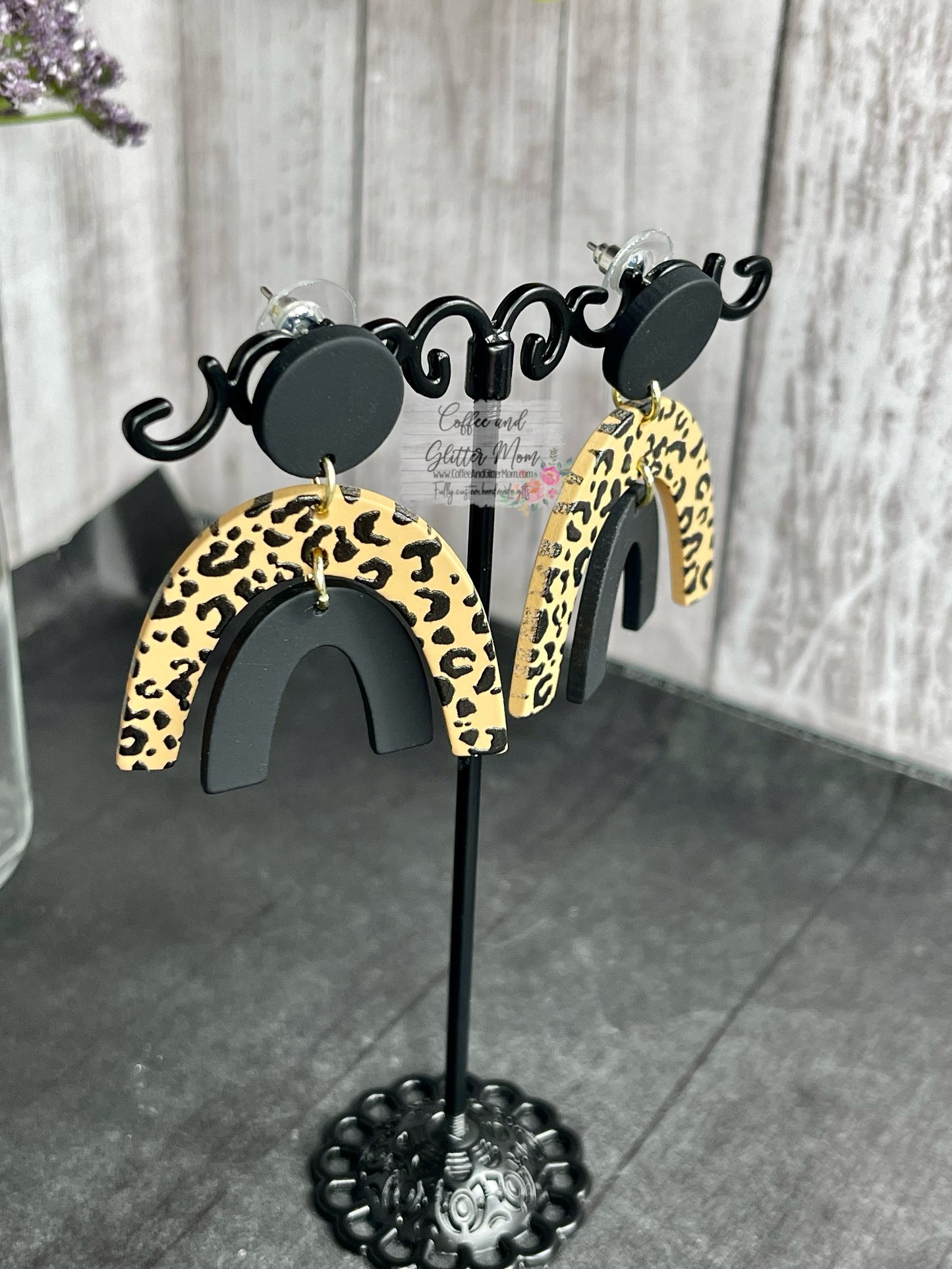 Leopard Print Rainbow Clay Earrings
