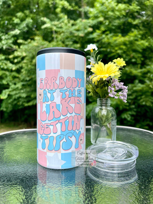 Everybody At The Lake Gettin' Tipsy Skinny Can Cooler Duo-Lid Tumbler