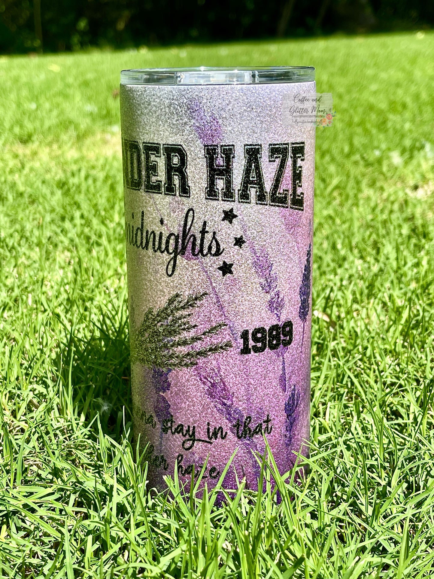 Taylor's Lavender Haze 15oz Silver Glitter Skinny Tumbler