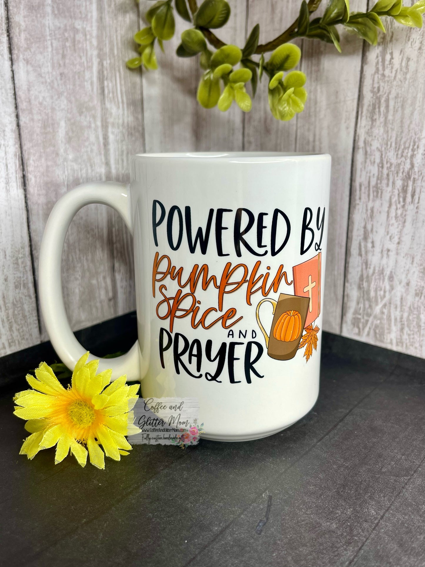 Powered by Pumpkin Prayer/Thankful 15oz Ceramic Mug