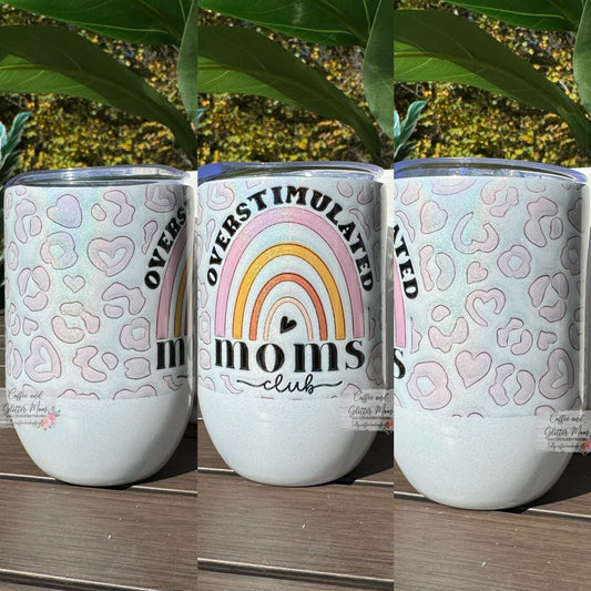 Overstimulated Moms Club Leopard Print 12oz Holographic Tumbler