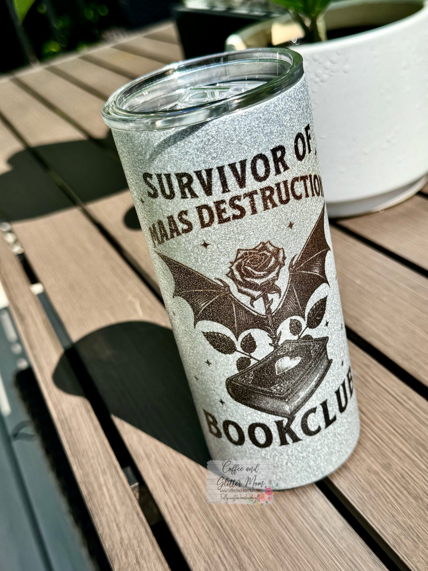 Survivor of Maas Destruction Book Club 15oz Silver Glitter Skinny Tumbler