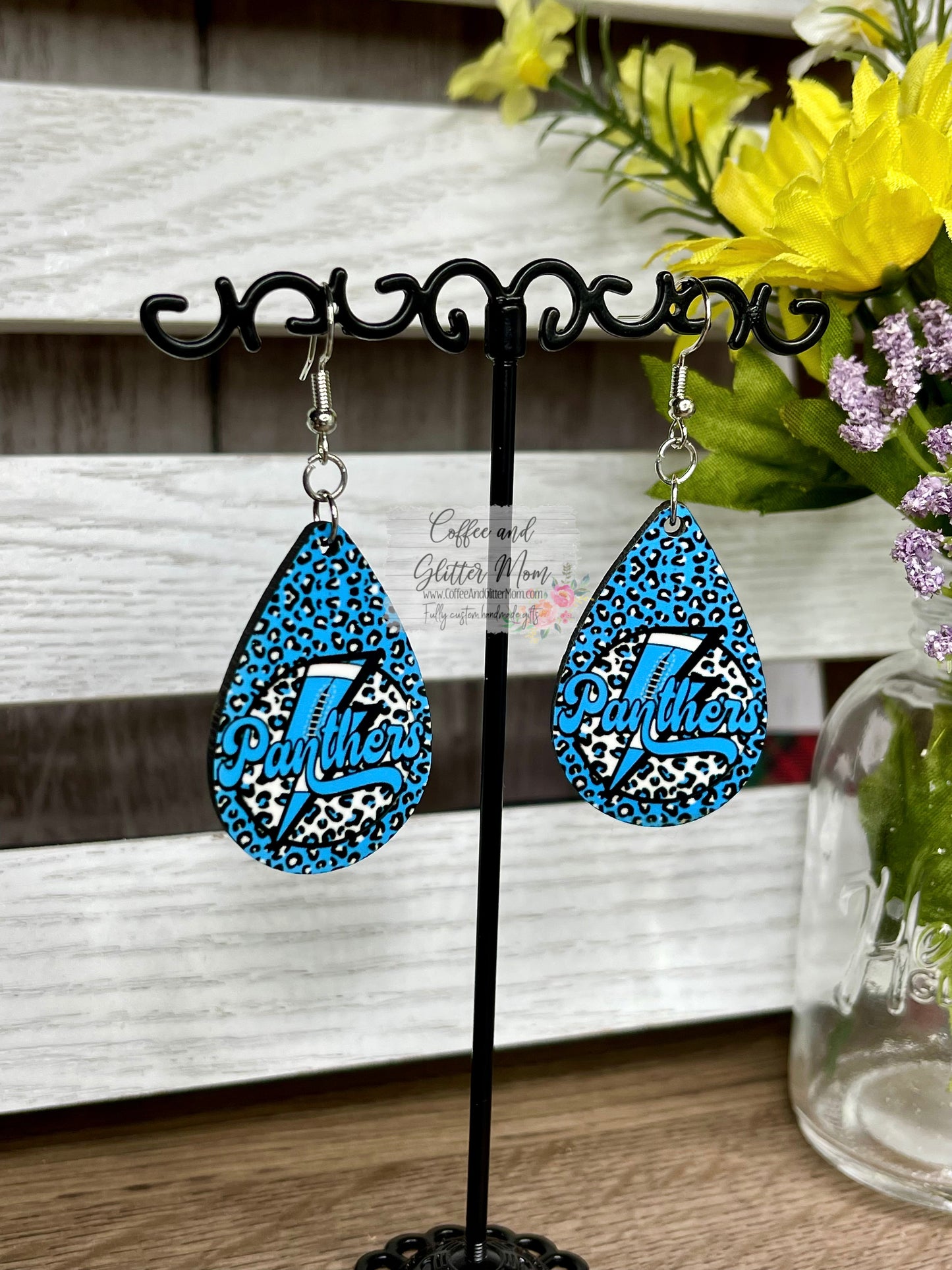 Panthers Animal Print Football Teardrop Earrings