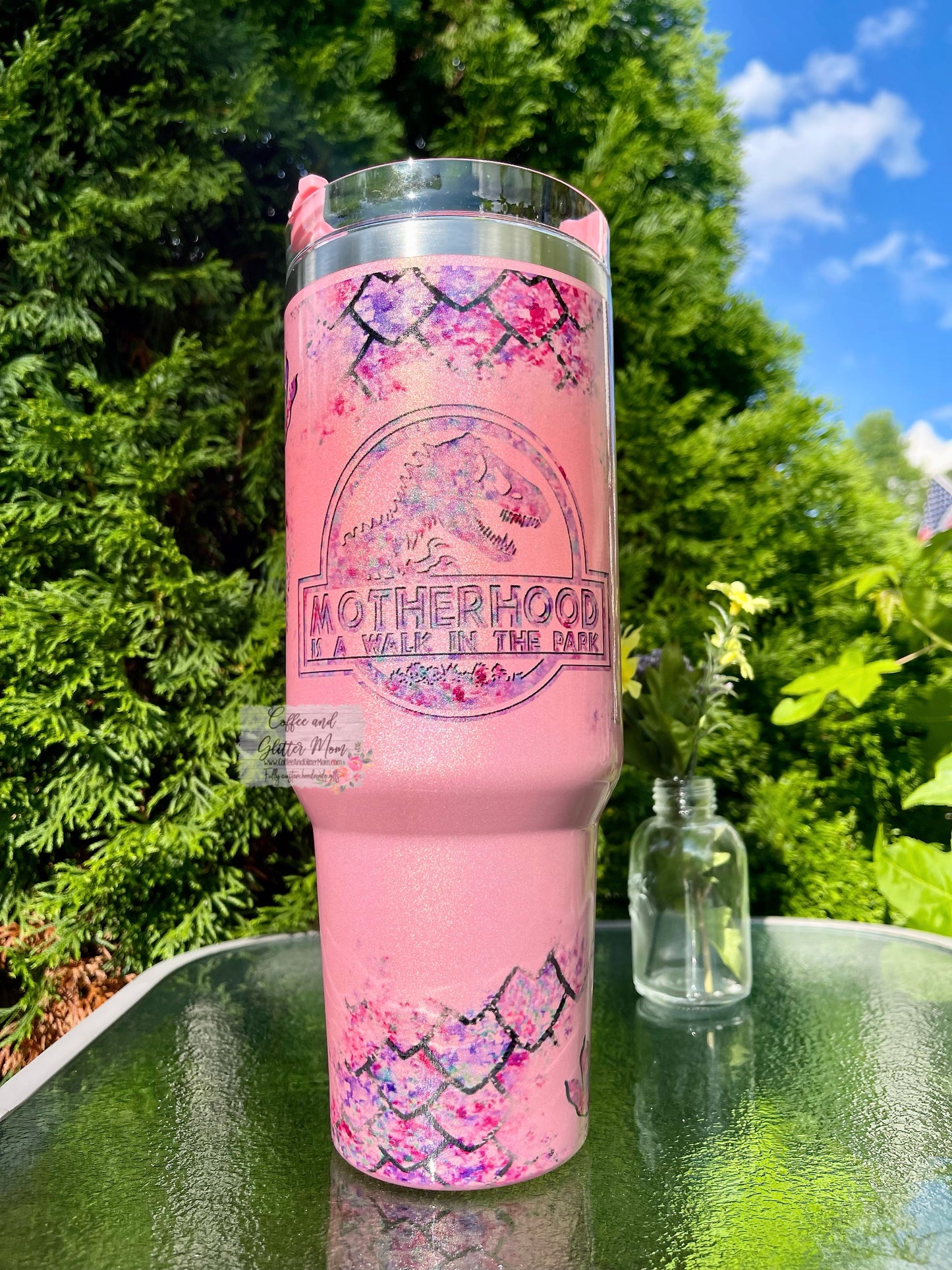 Mamasaurus Pink 40oz Stan Dupe Holographic Travel Tumbler